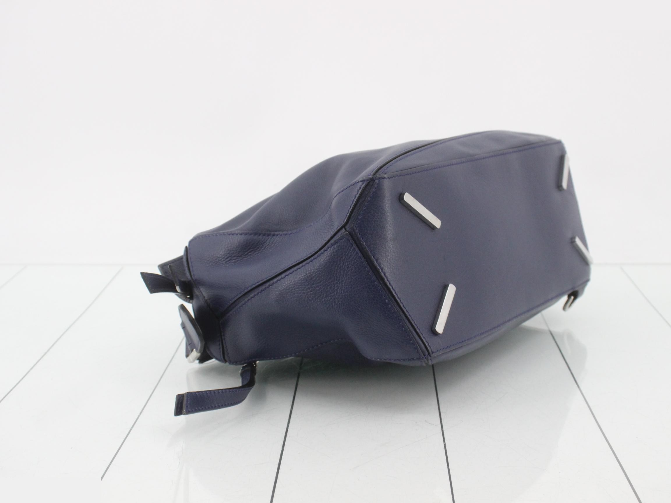Puzzle Leather 2-Way Handbag, Navy — view 5