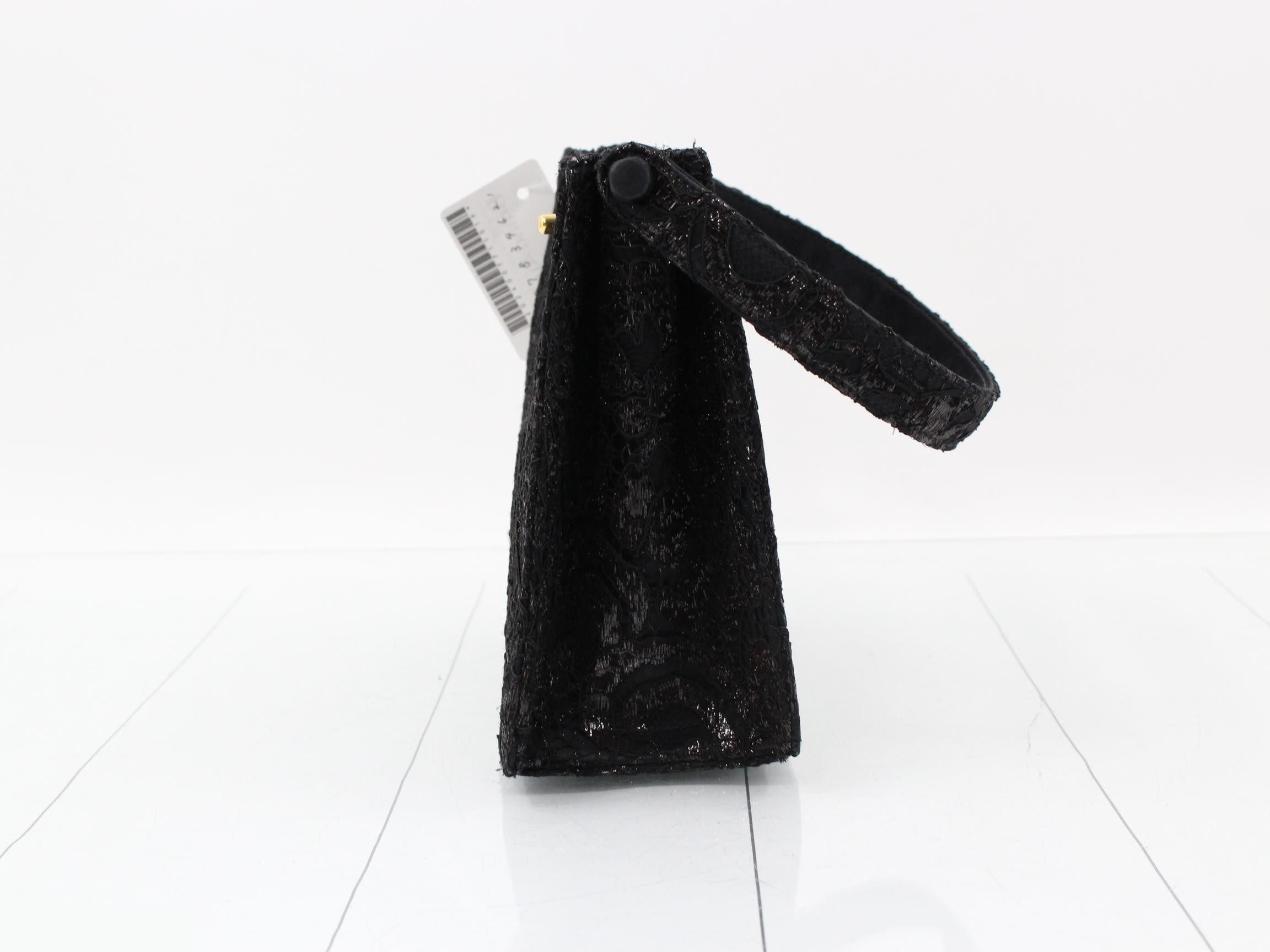 Satin, beaded, lace handbag, black, gold-tone hardware. — view 3