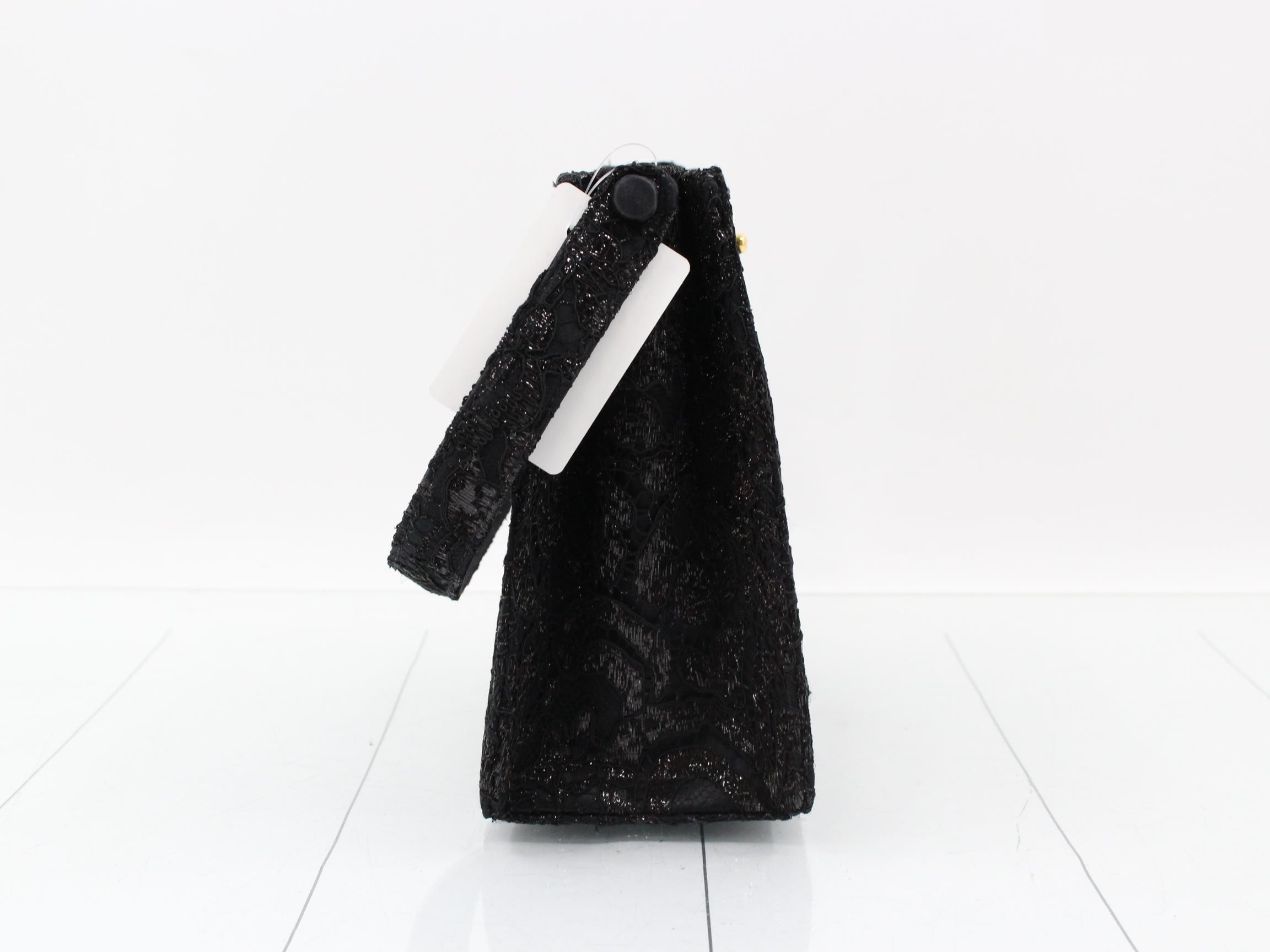 Satin, beaded, lace handbag, black, gold-tone hardware. — view 4