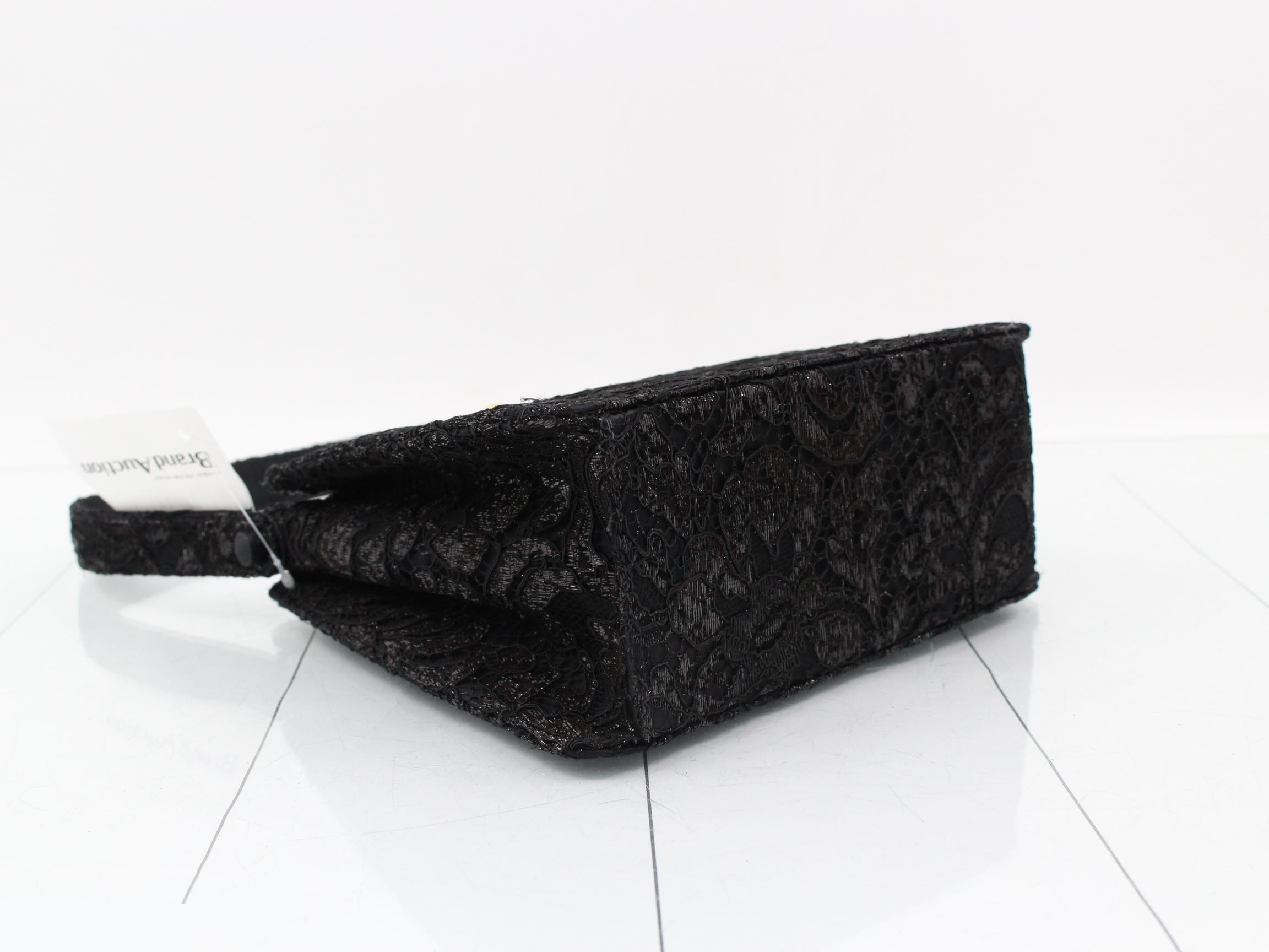 Satin, beaded, lace handbag, black, gold-tone hardware. — view 5