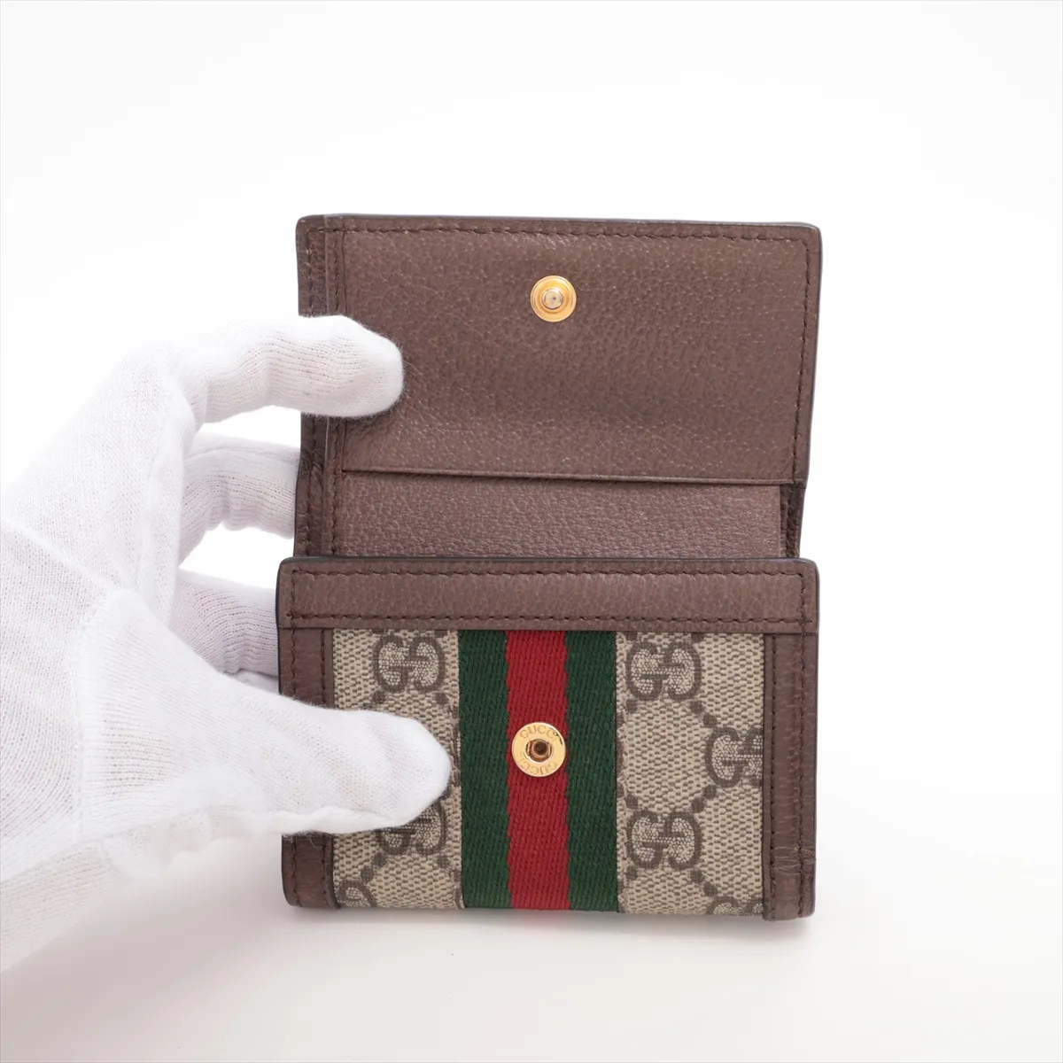 GG Supreme Ophidia 644334 PVC x Leather Compact Wallet Brown — view 3