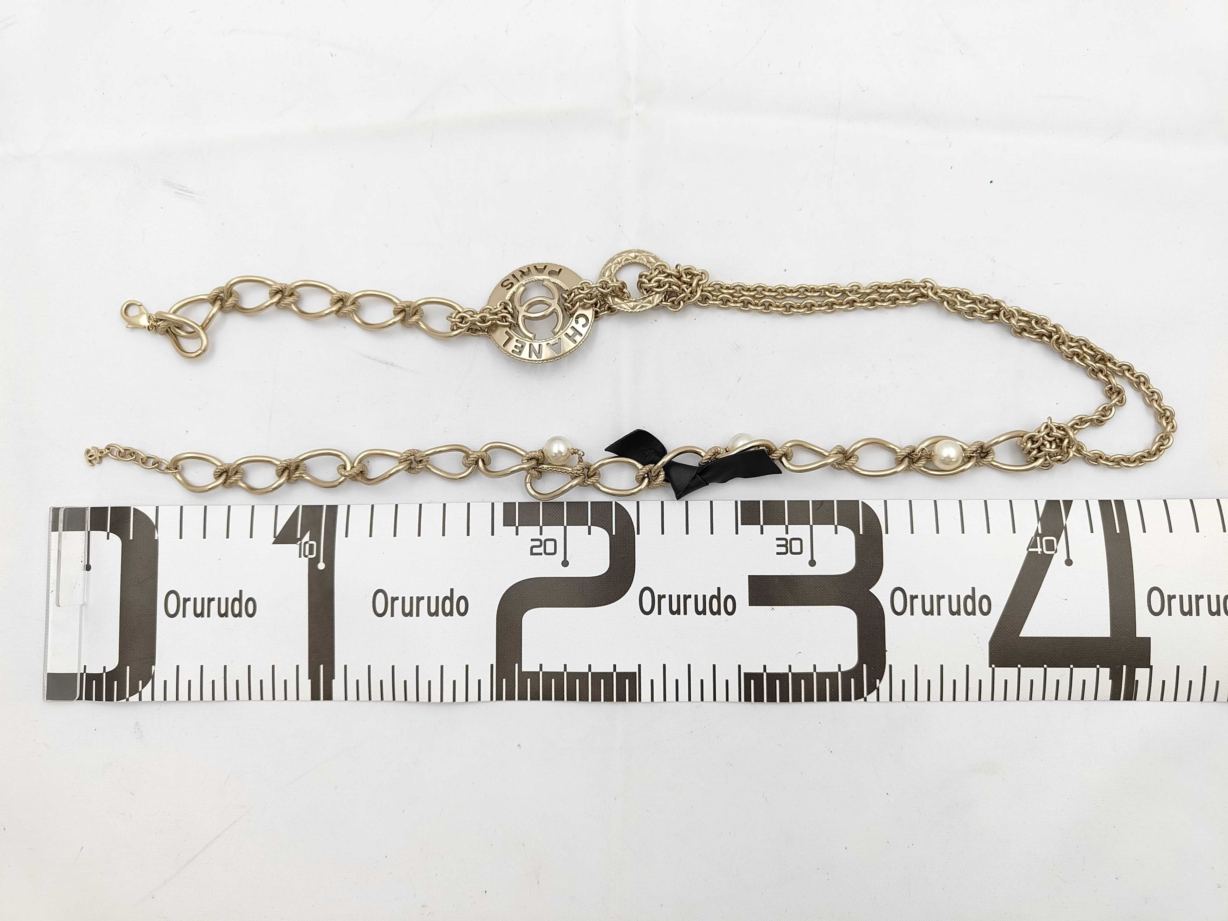 Chain Belt Long Necklace A18B Coco Mark Pearl Ribbon Necklace — view 2