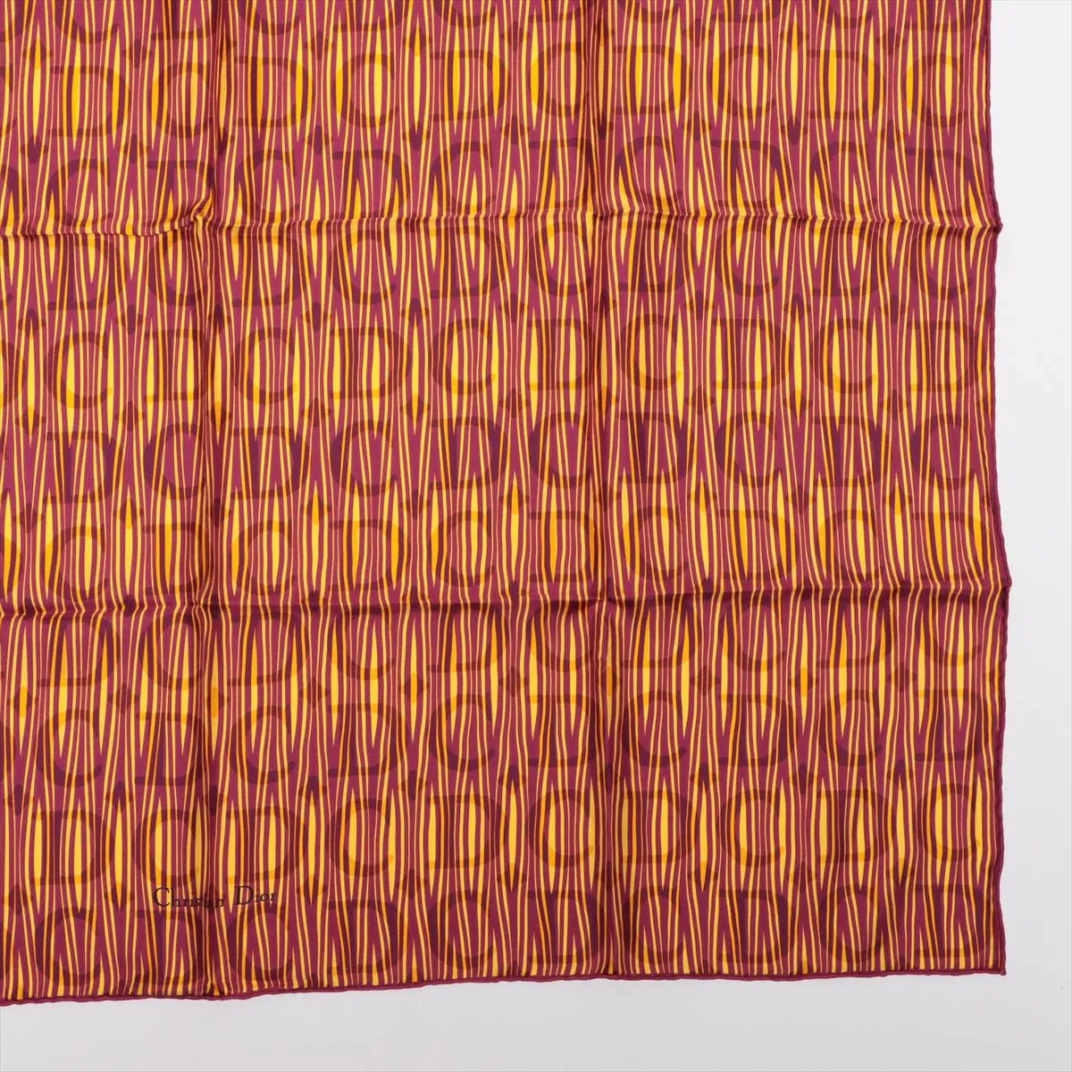 scarf, silk, burgundy x yellow, with some wear, snags, and wrinkles. — view 4