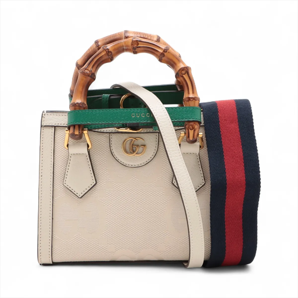 Jumbo GG Diana Canvas x Leather 2-Way Handbag, White, 702732