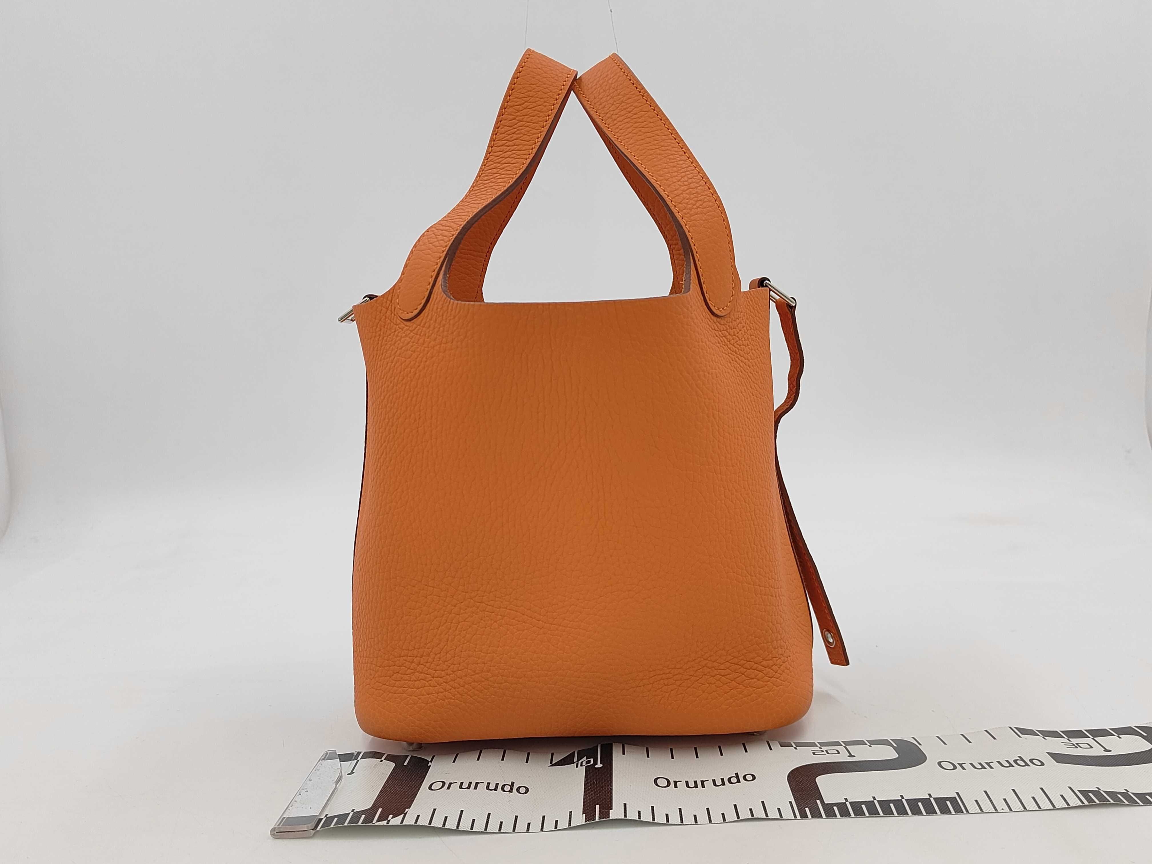 Picotin Lock PM Togo Orange Silver Hardware P Handbag — view 2