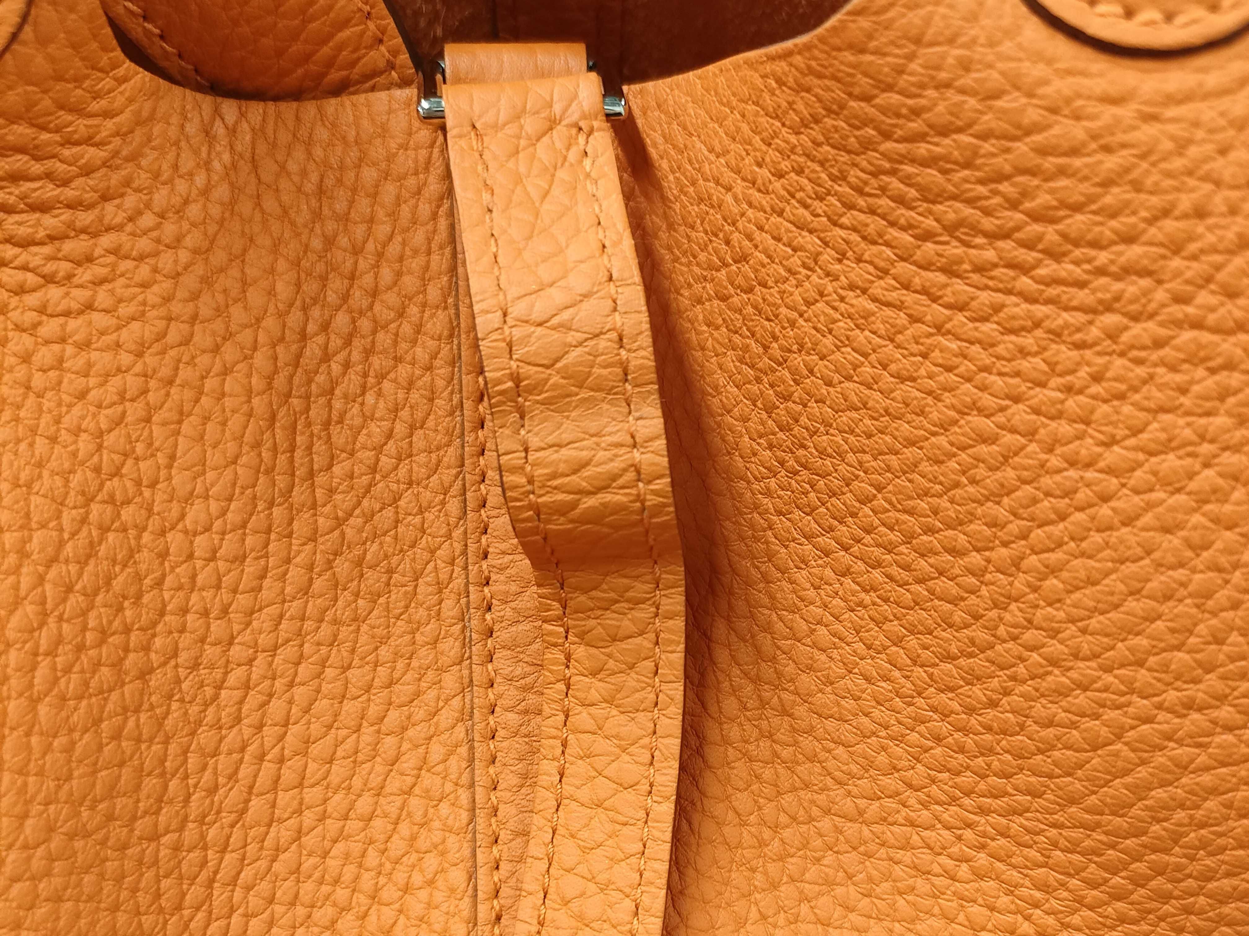 Picotin Lock PM Togo Orange Silver Hardware P Handbag — view 11