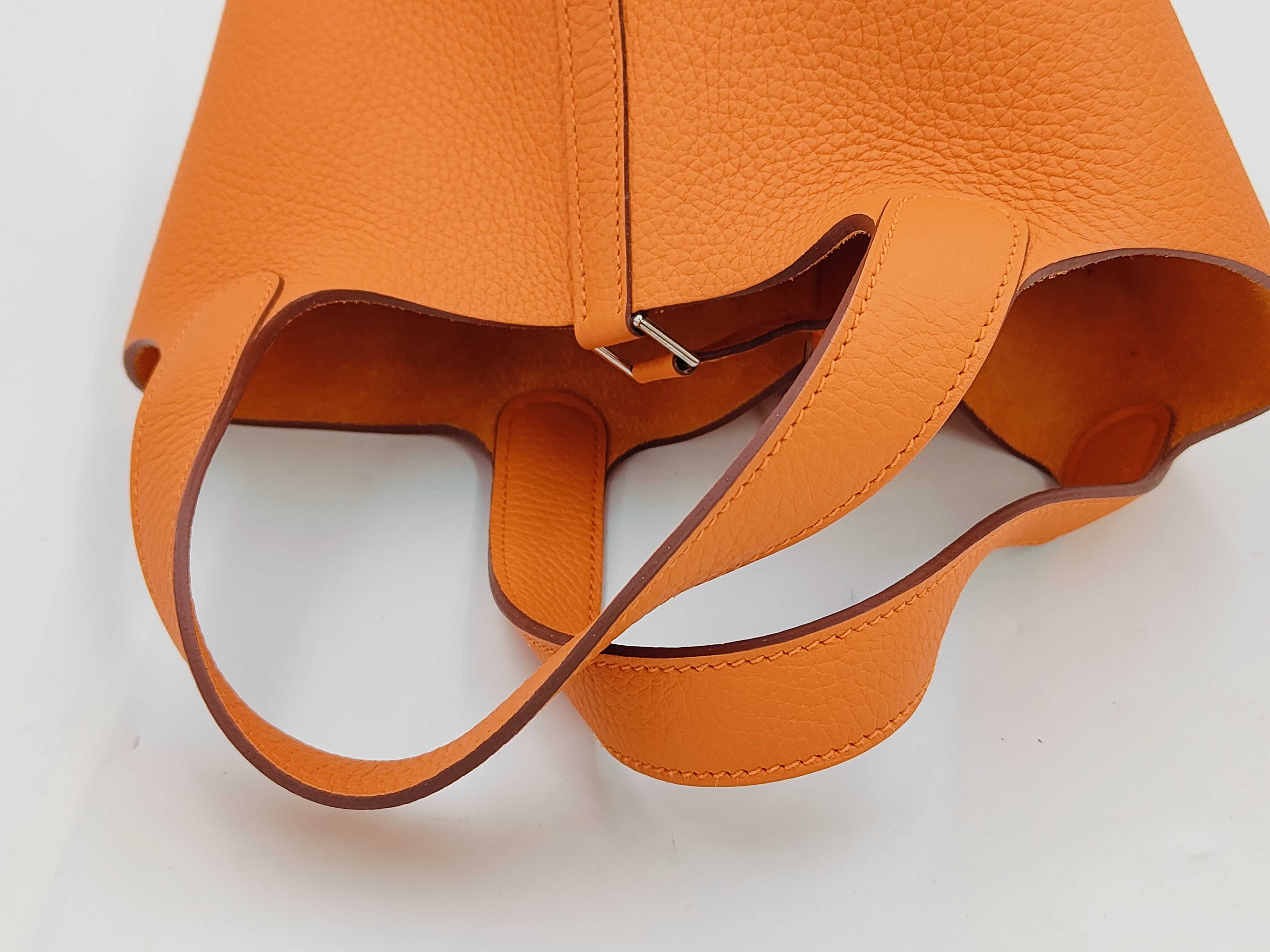 Picotin Lock PM Togo Orange Silver Hardware P Handbag — view 3