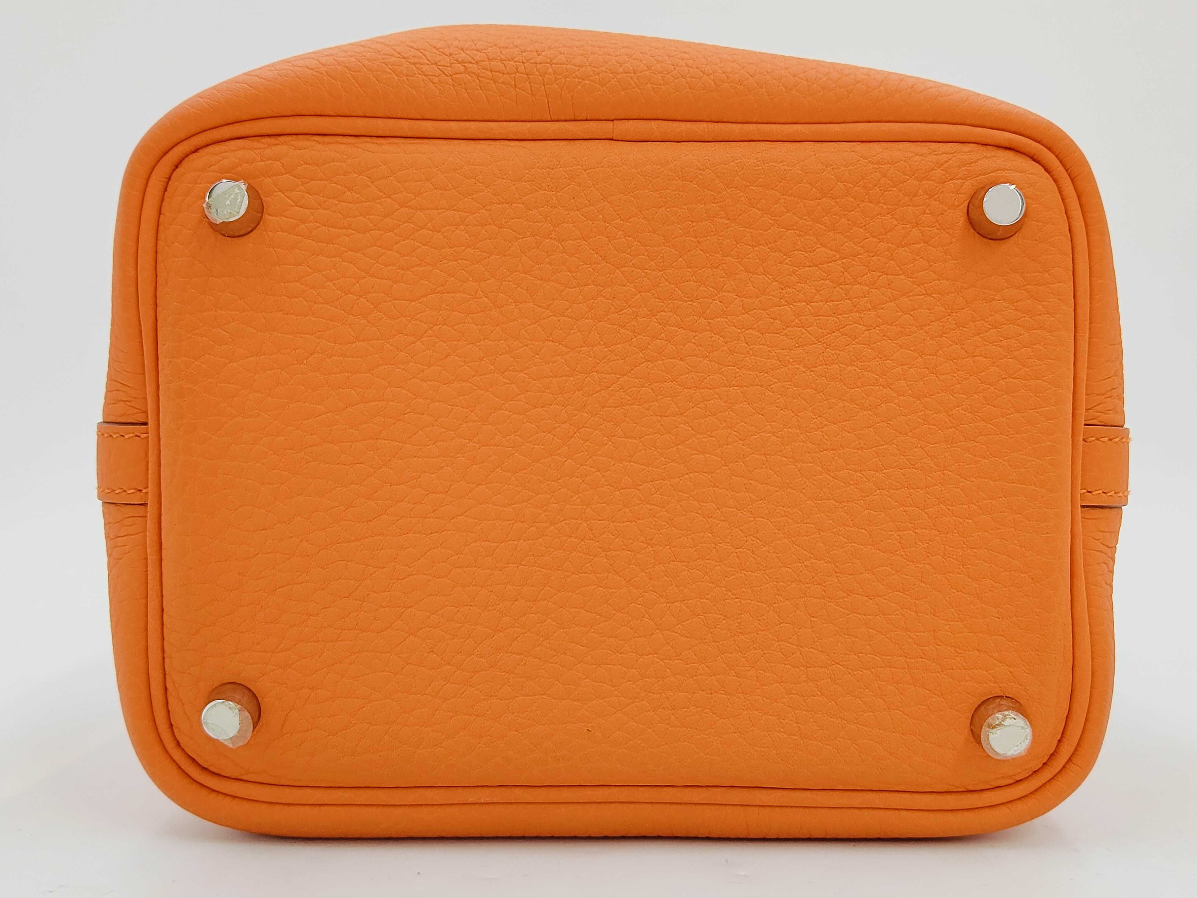 Picotin Lock PM Togo Orange Silver Hardware P Handbag — view 5