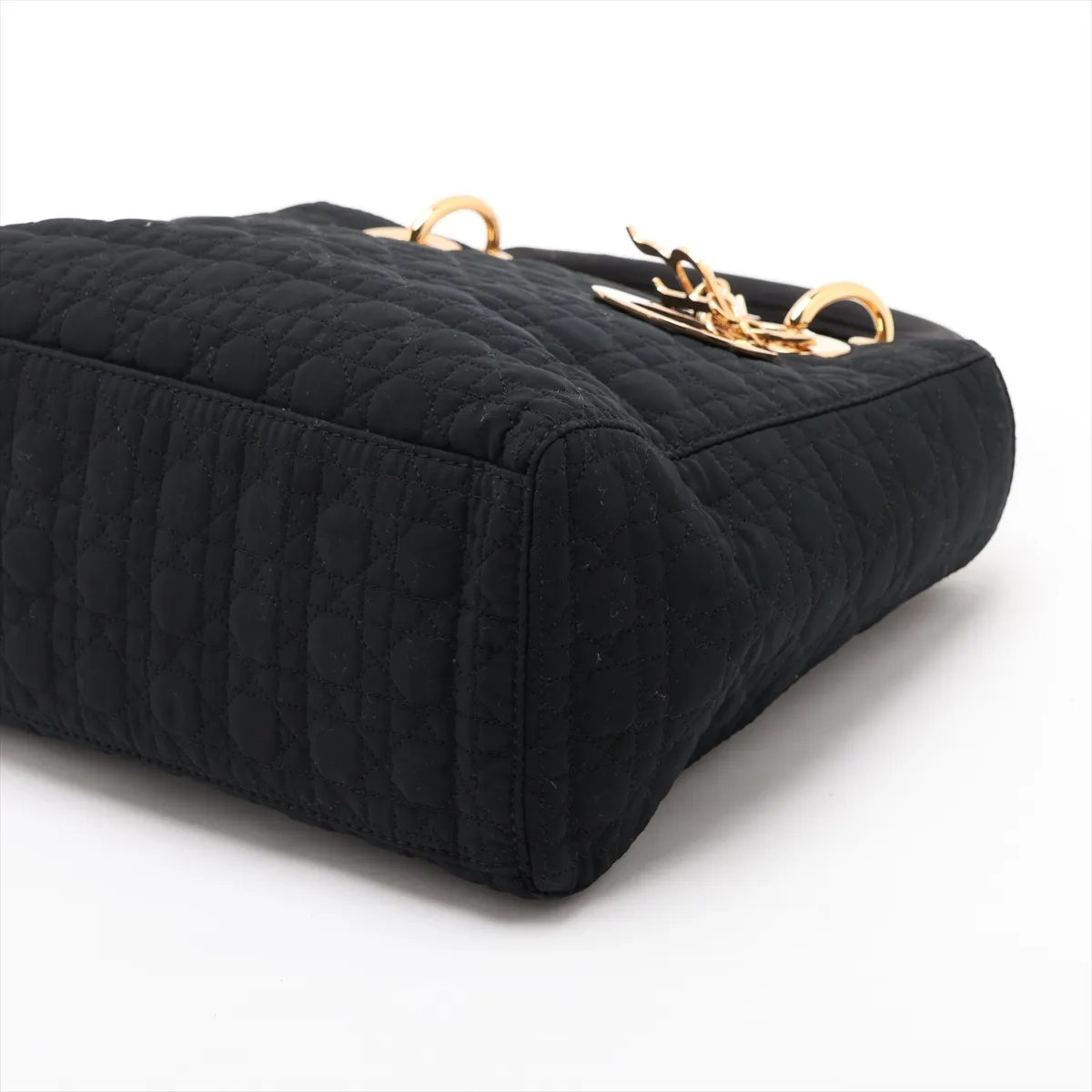 Lady Dior Cannage Nylon Handbag, Black — view 3