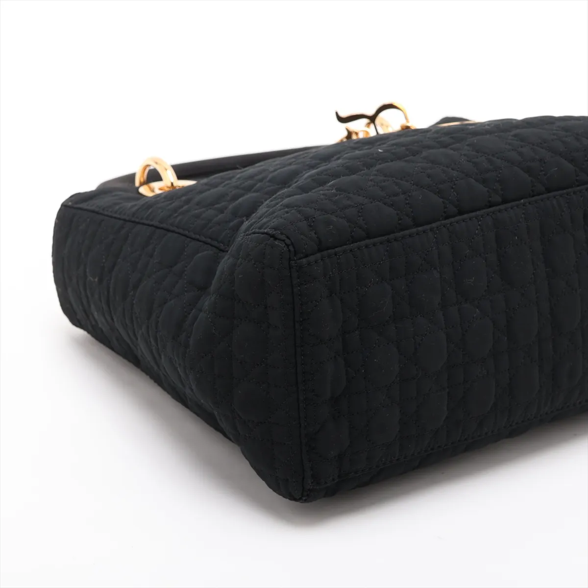 Lady Dior Cannage Nylon Handbag, Black — view 4