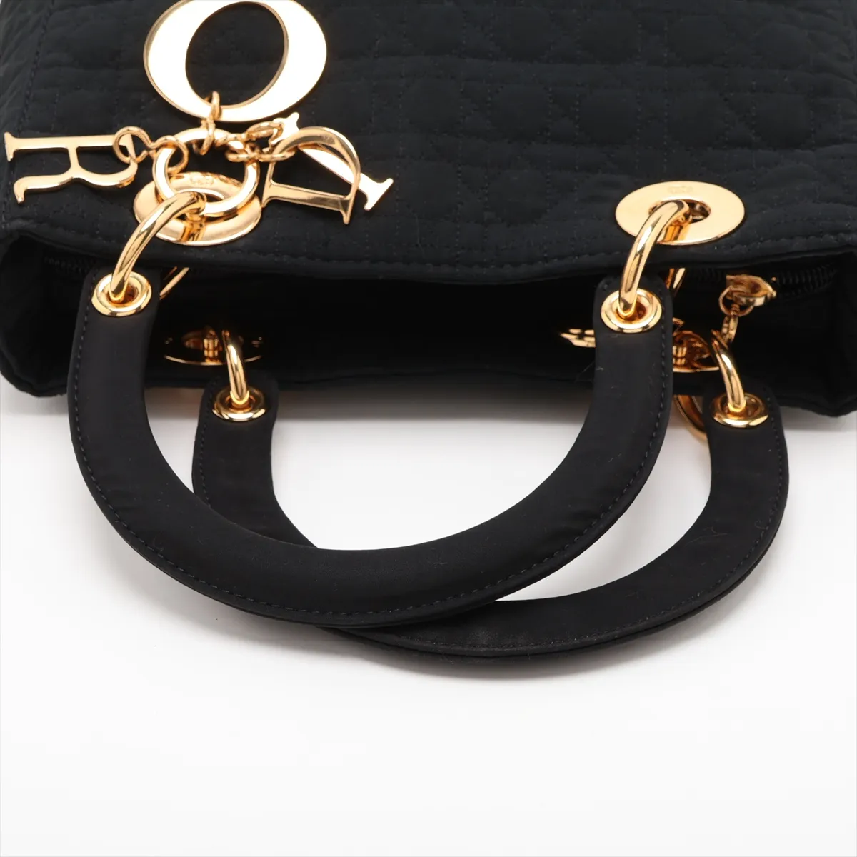 Lady Dior Cannage Nylon Handbag, Black — view 5