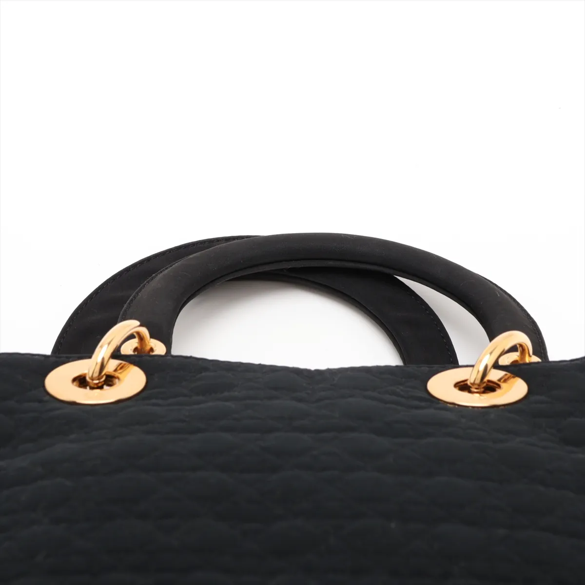 Lady Dior Cannage Nylon Handbag, Black — view 6