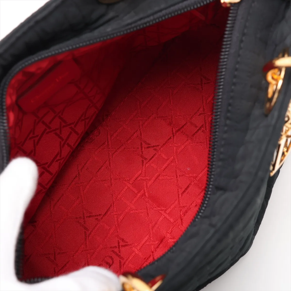 Lady Dior Cannage Nylon Handbag, Black — view 7