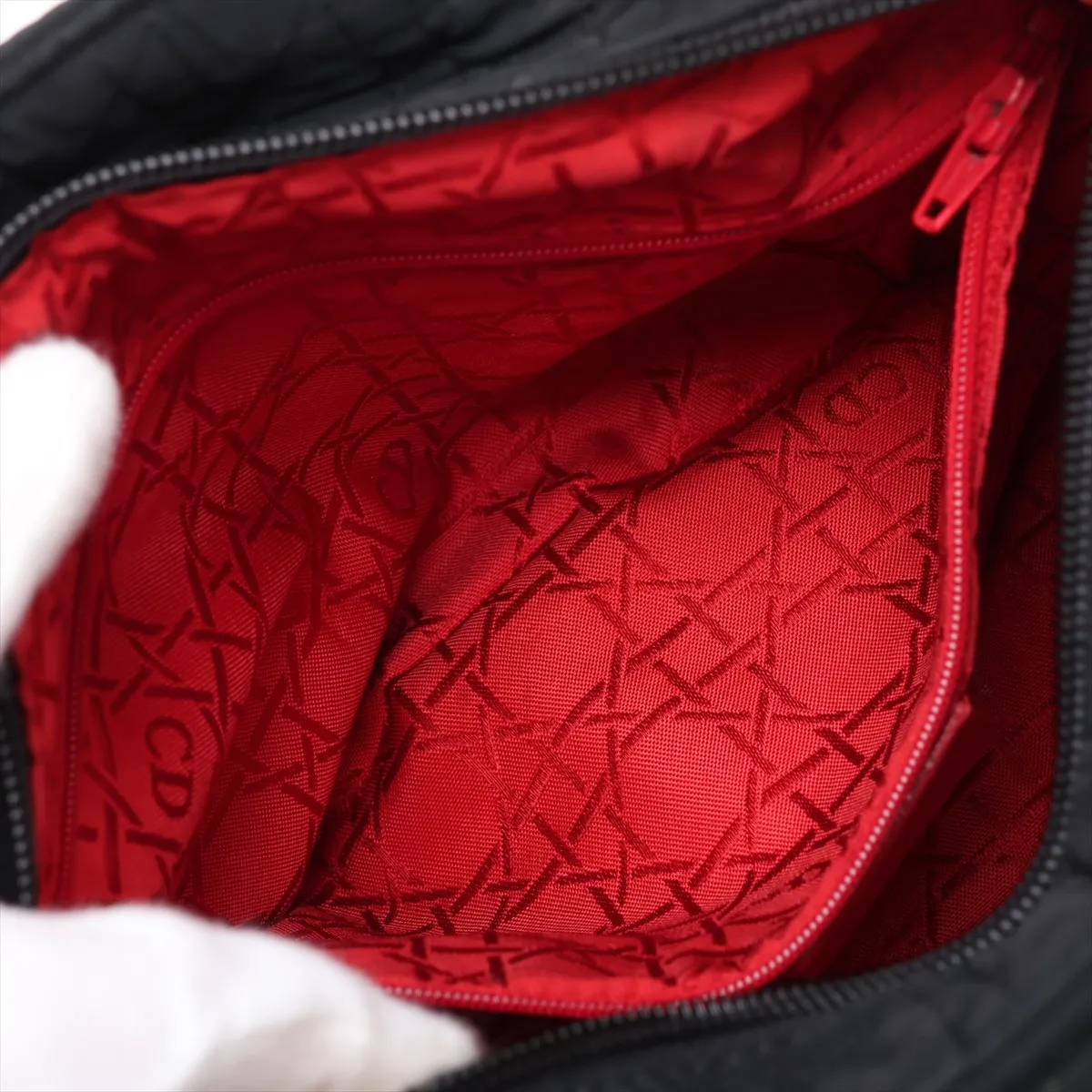 Lady Dior Cannage Nylon Handbag, Black — view 8