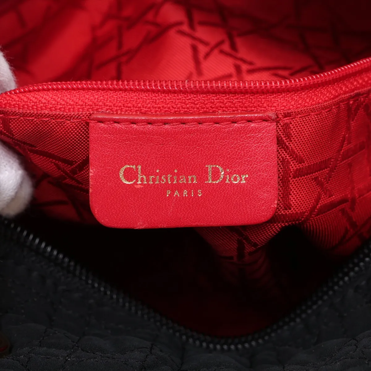 Lady Dior Cannage Nylon Handbag, Black — view 9