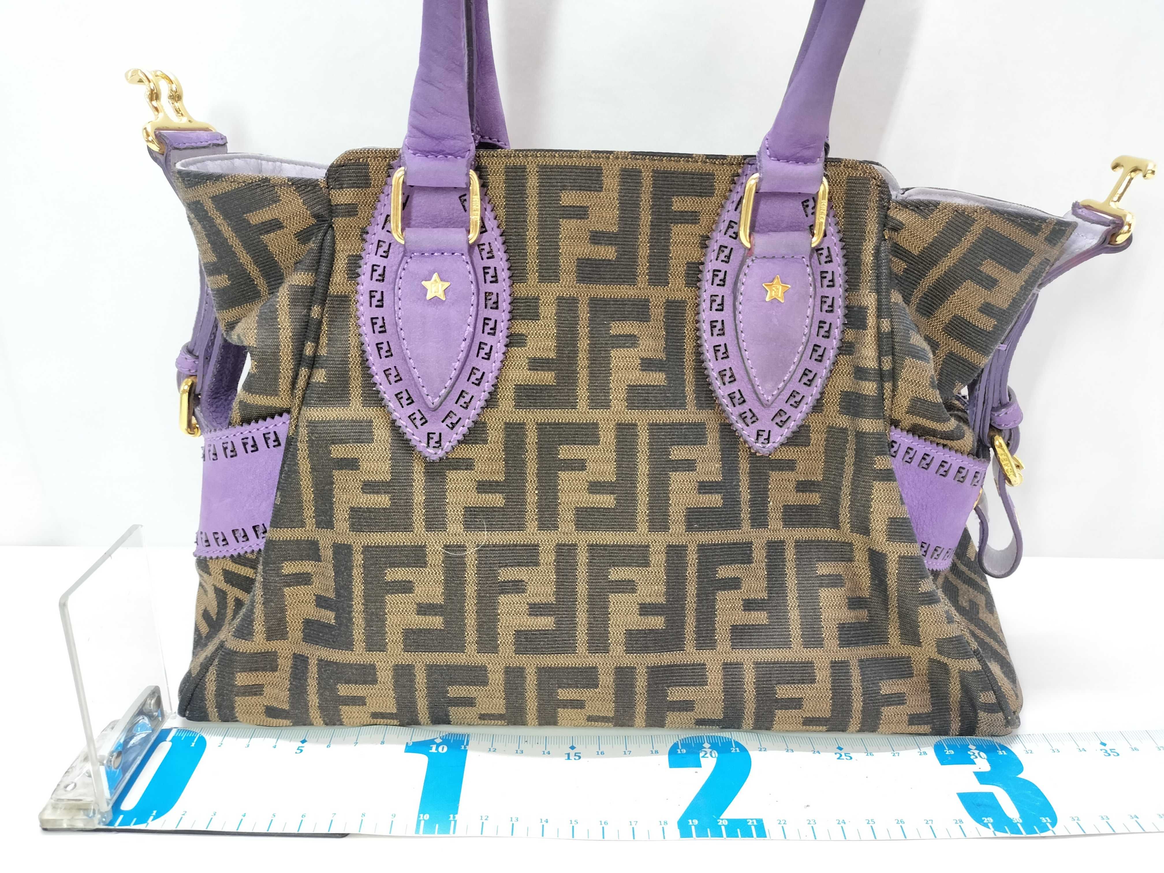 Zucca pattern Fendi Zucca Etnico suede studded logo charm chain gold hardware BN157 handbag tote bag with tags — view 2