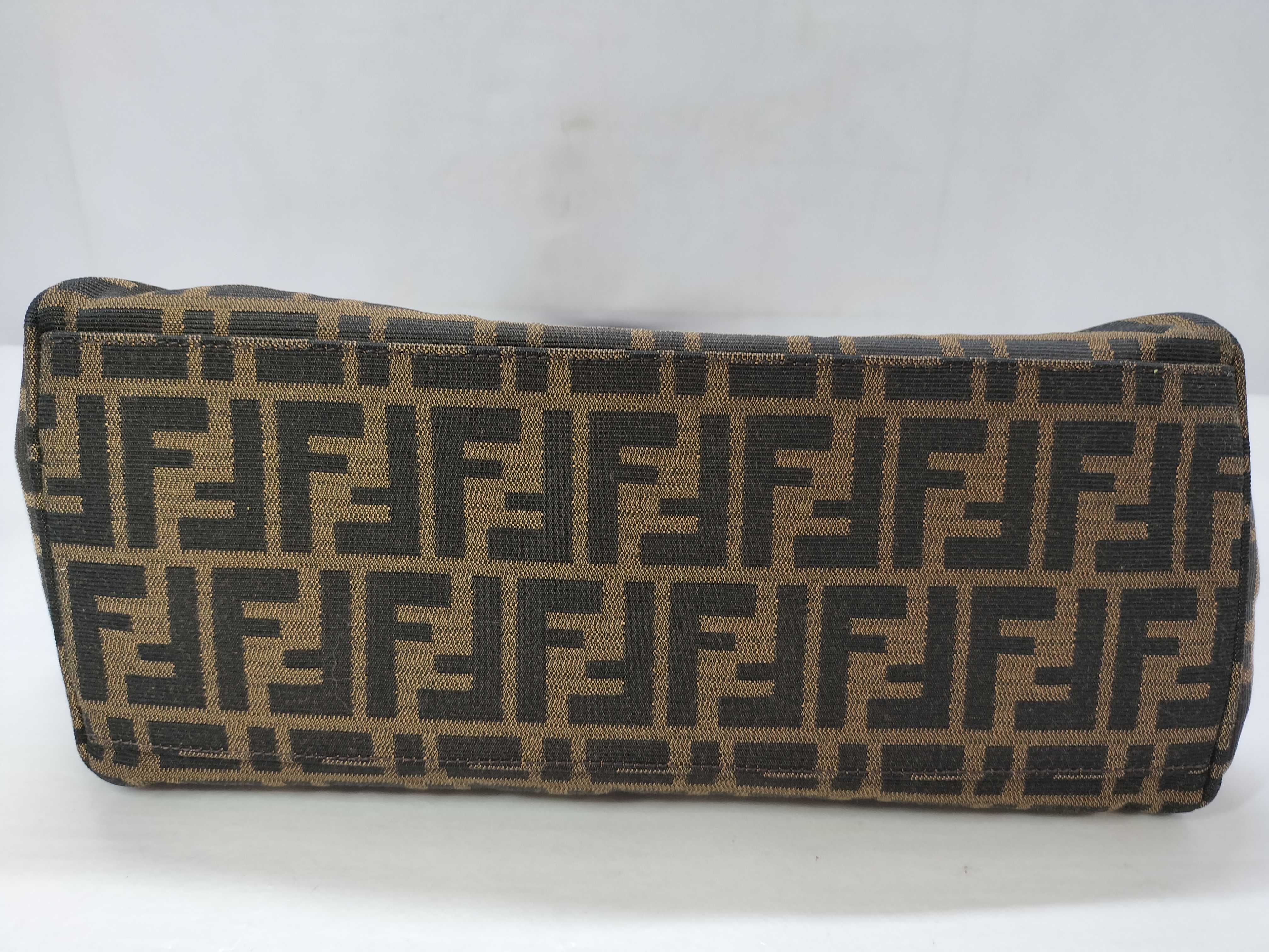 Zucca pattern Fendi Zucca Etnico suede studded logo charm chain gold hardware BN157 handbag tote bag with tags — view 15