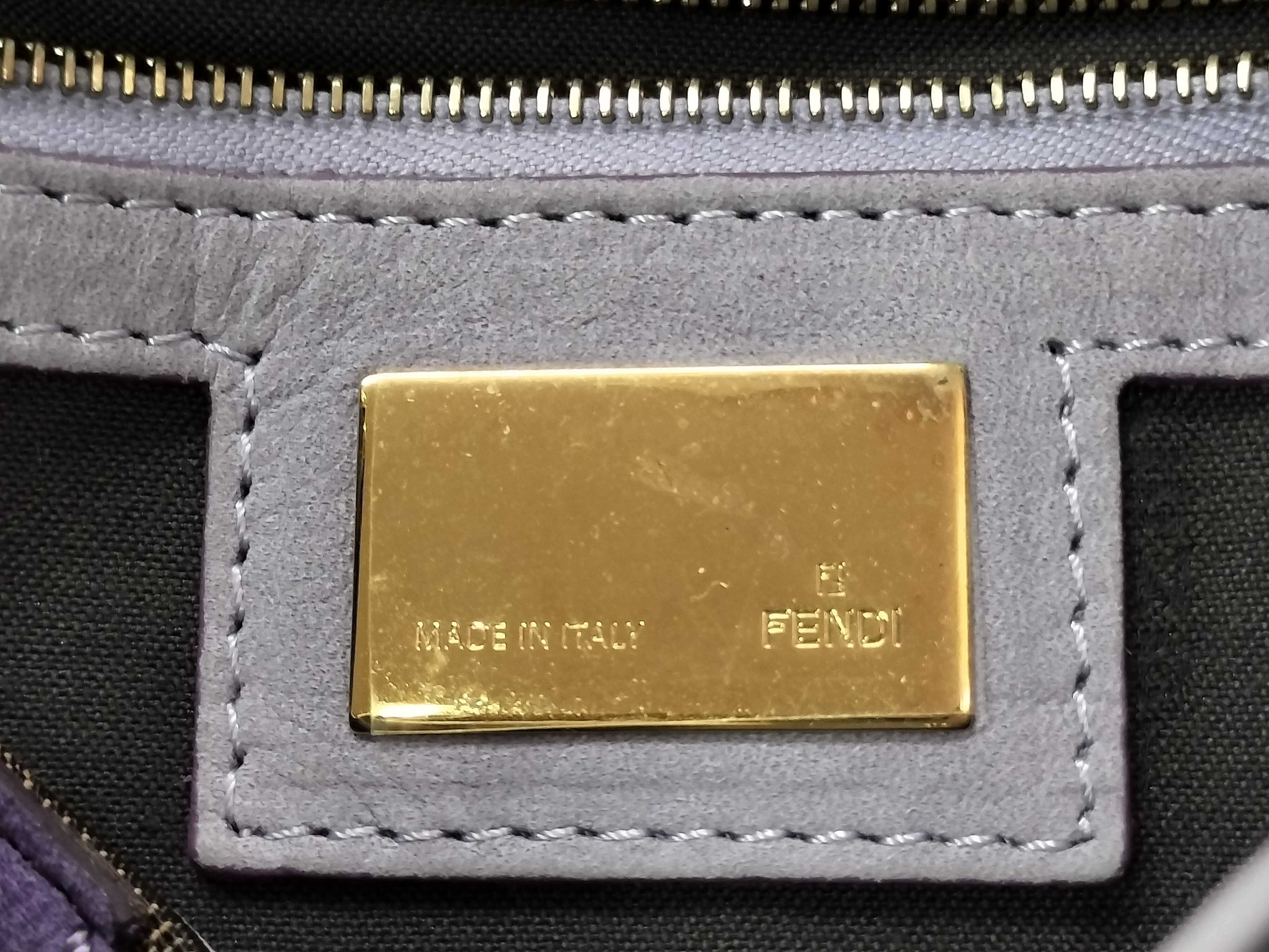 Zucca pattern Fendi Zucca Etnico suede studded logo charm chain gold hardware BN157 handbag tote bag with tags — view 8