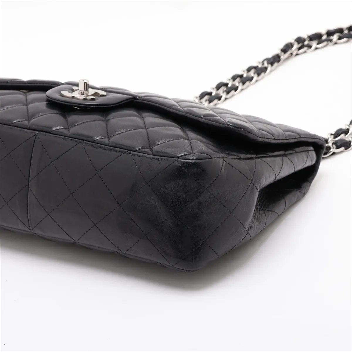 Large Matelassé 30 Lambskin Single Flap Double Chain Bag, Black with Silver Hardware, 13245541, Serial Number 13-series, A28600 — view 3
