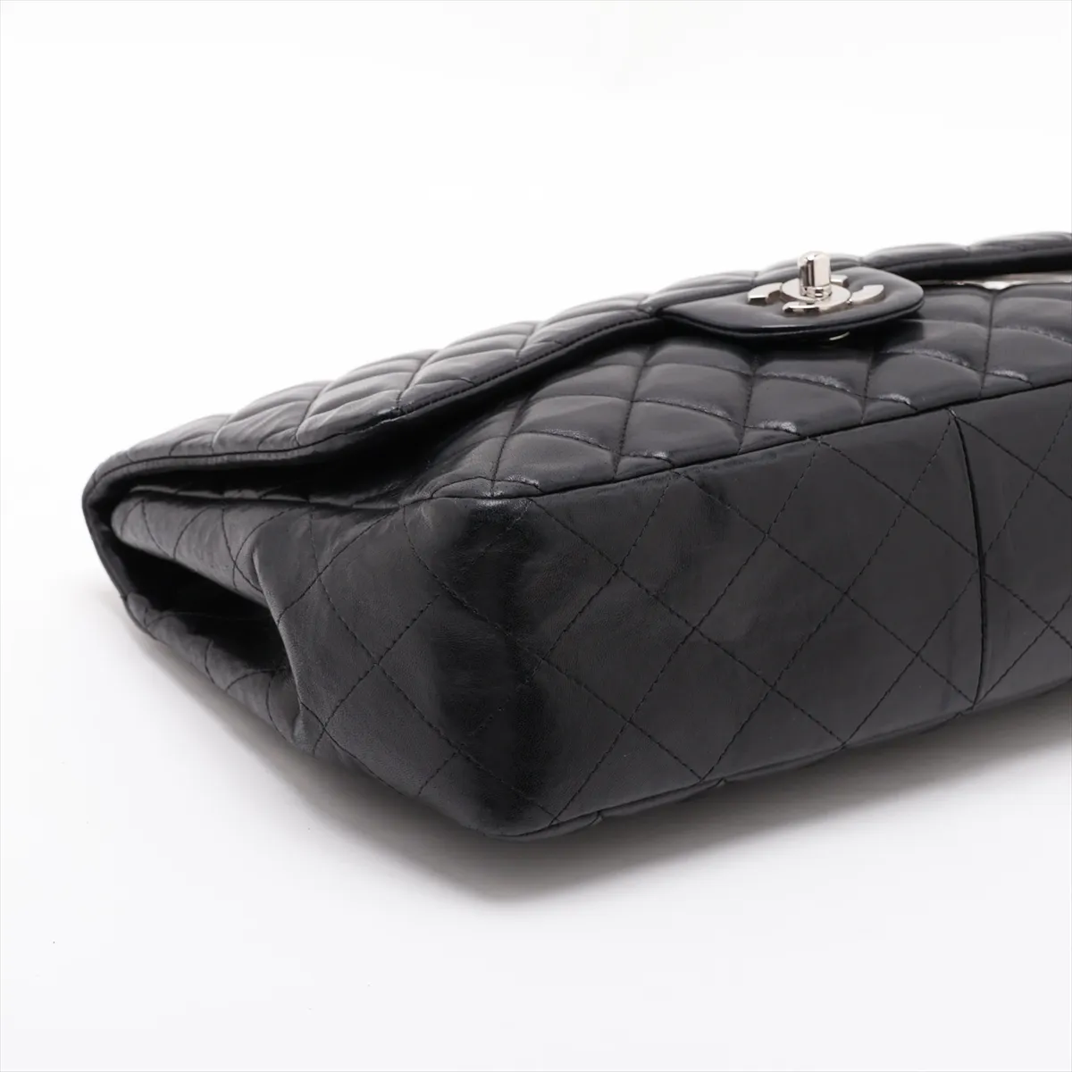 Large Matelassé 30 Lambskin Single Flap Double Chain Bag, Black with Silver Hardware, 13245541, Serial Number 13-series, A28600 — view 4