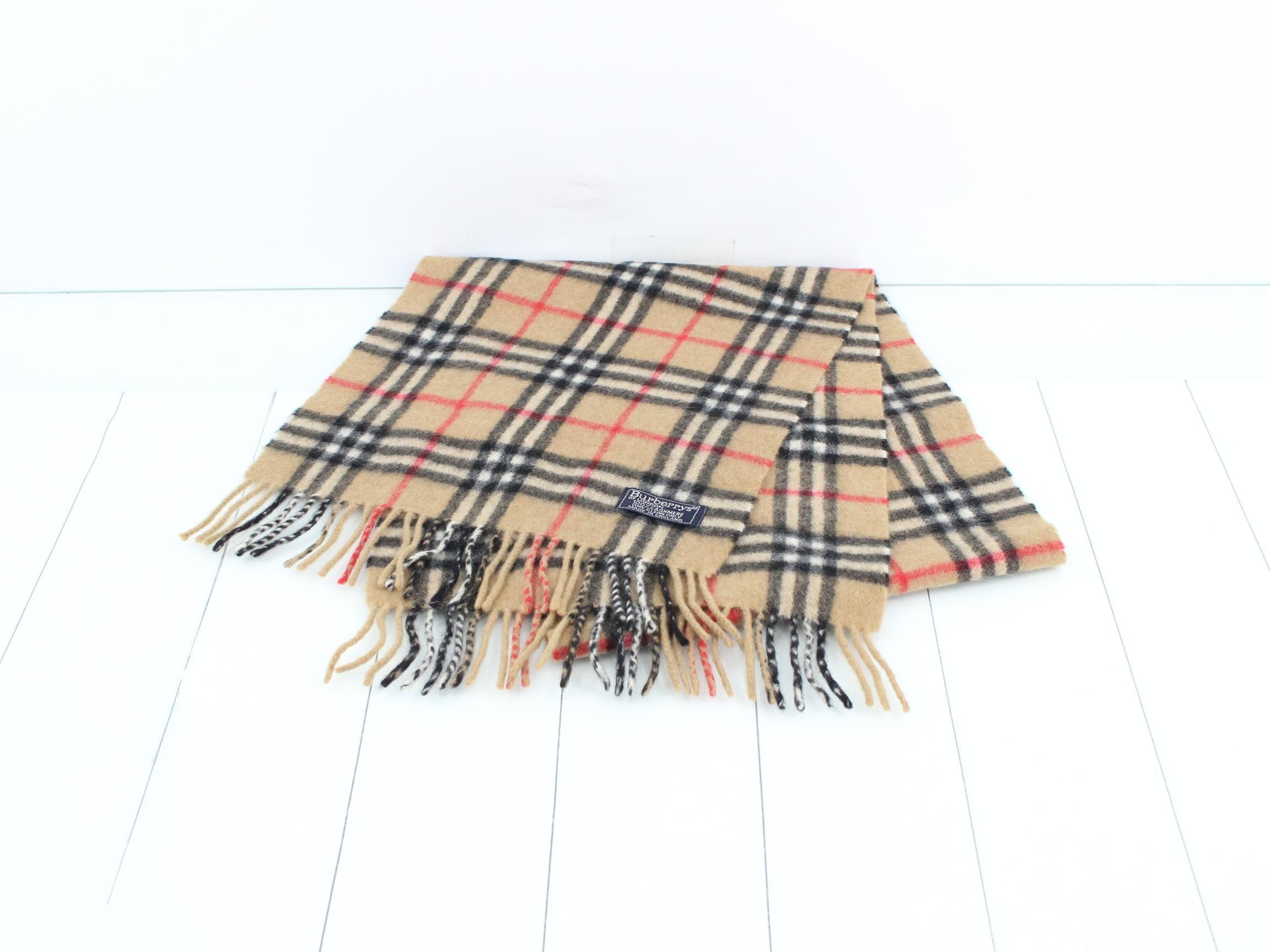 Nova Check Cashmere Scarf, Beige — view 2