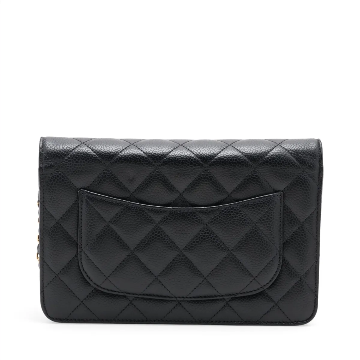 Matelassé Caviar Skin Chain Wallet, Black with Gold Hardware, TG3A97H1, Random Plate, AP0250 — view 2