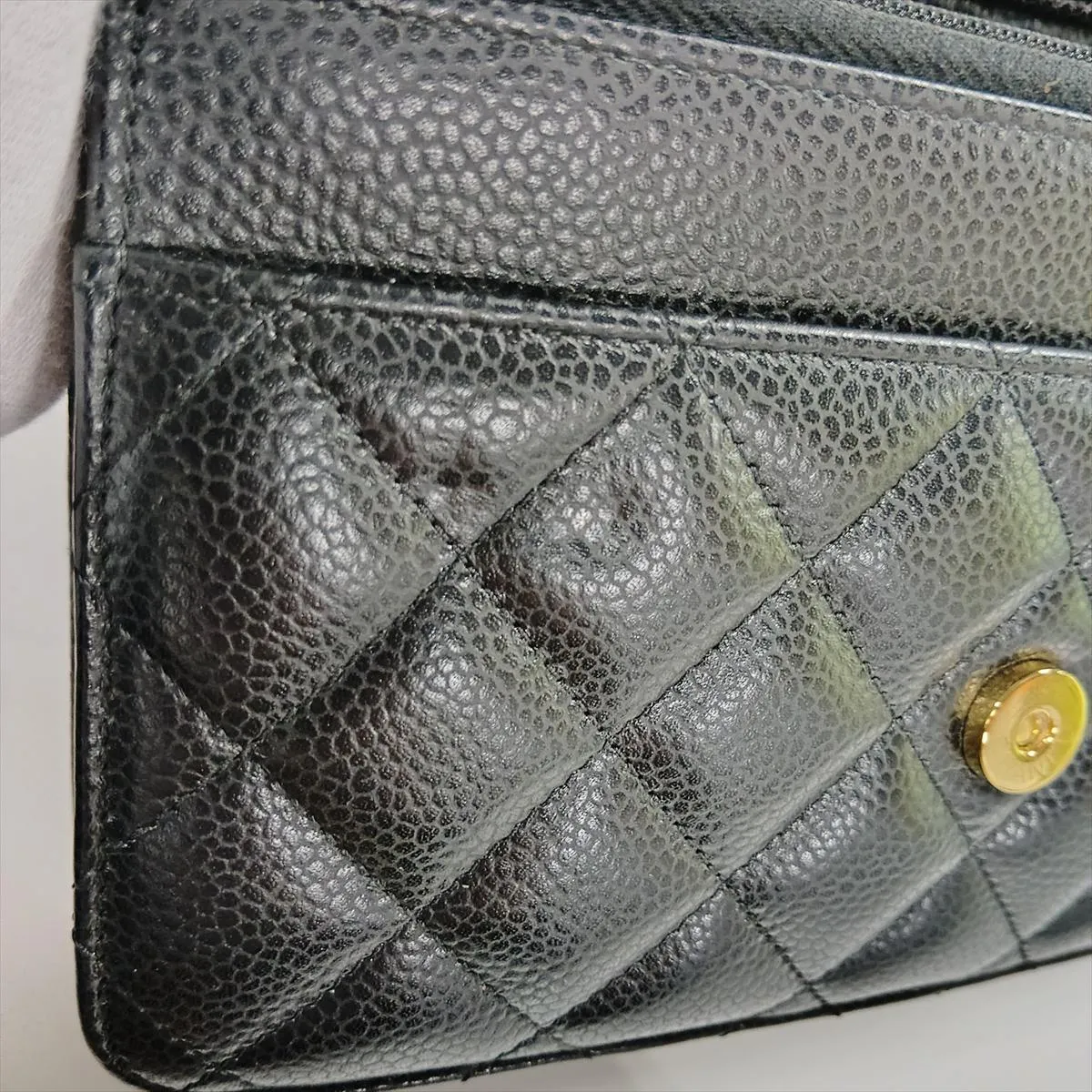 Matelassé Caviar Skin Chain Wallet, Black with Gold Hardware, TG3A97H1, Random Plate, AP0250 — view 11