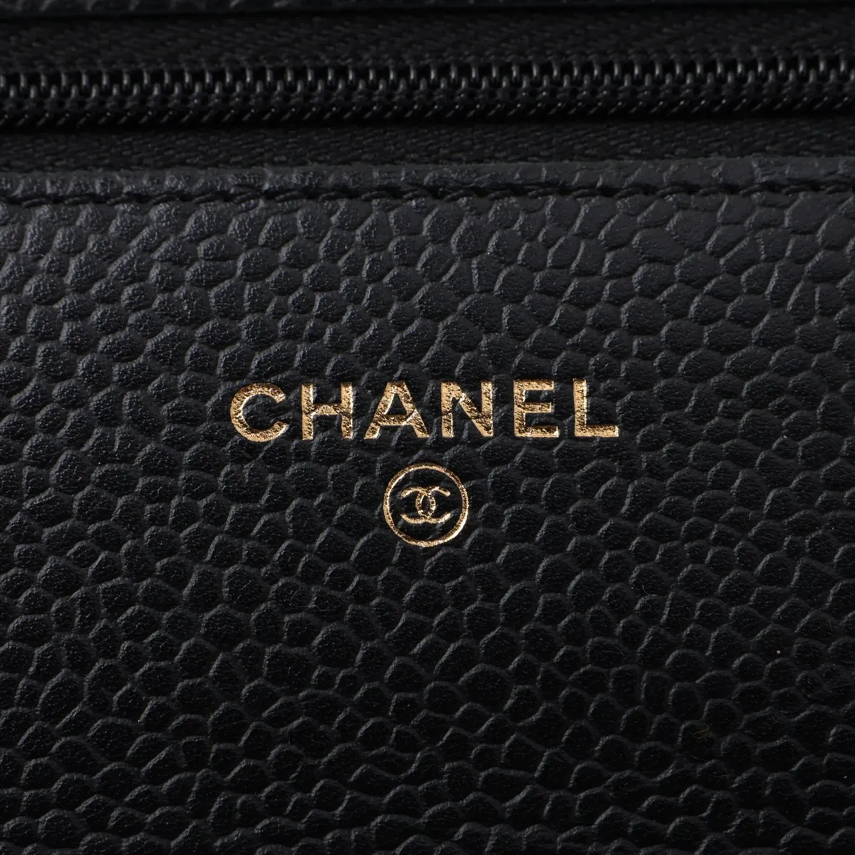 Matelassé Caviar Skin Chain Wallet, Black with Gold Hardware, TG3A97H1, Random Plate, AP0250 — view 9