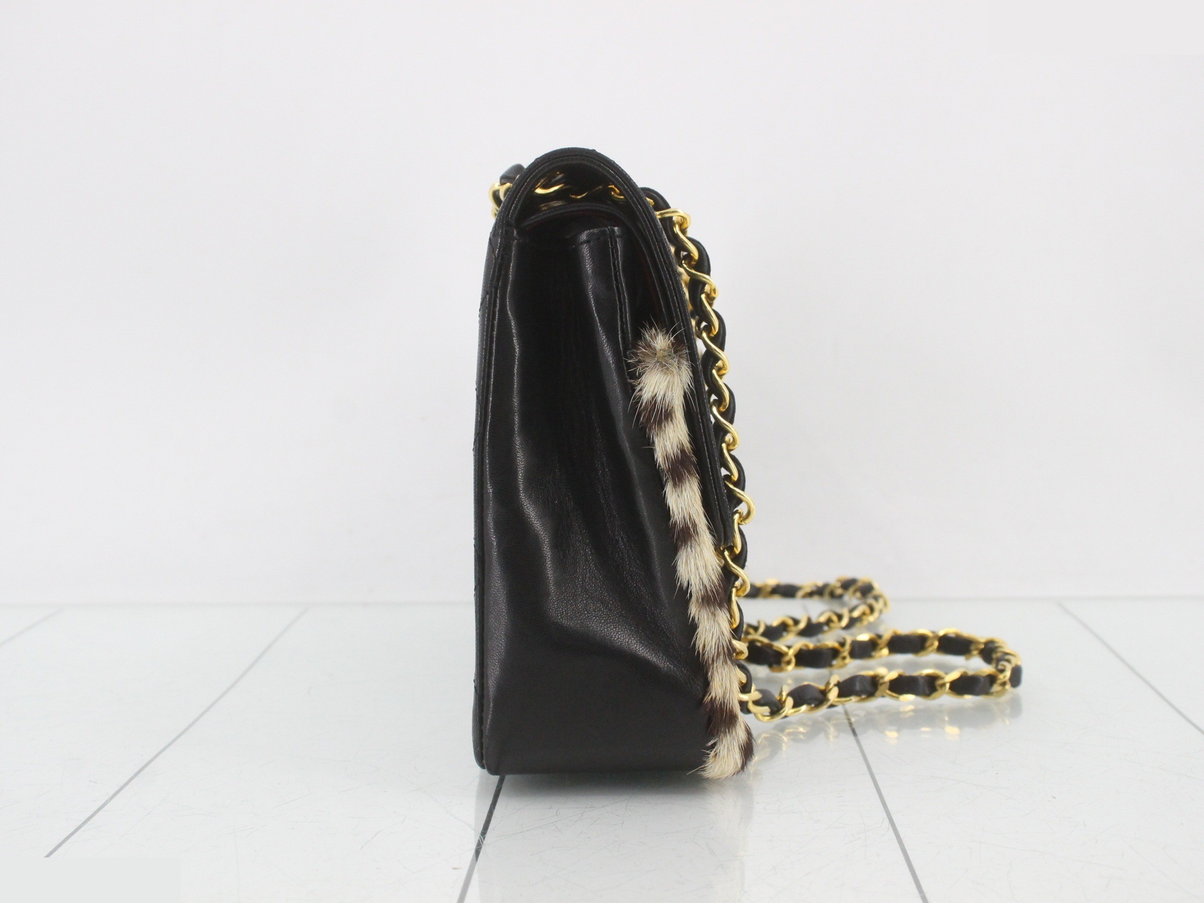 Matelassé Double Flap Fur Chain Shoulder Bag — view 4