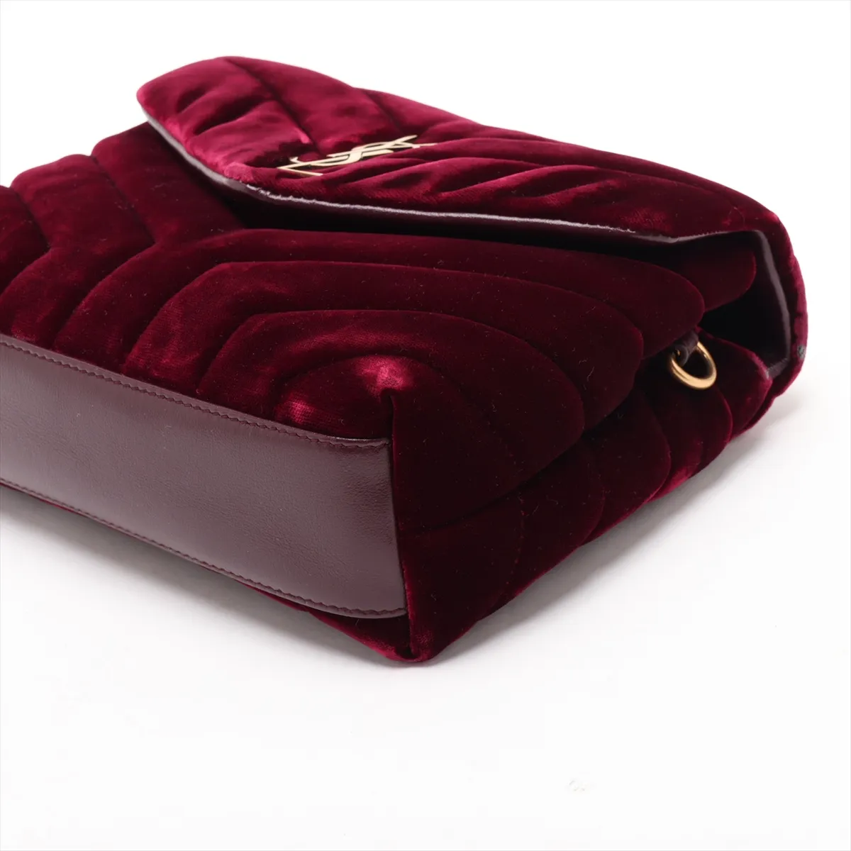 Loulou Velour x Leather Shoulder Bag, Red, 467072 — view 3