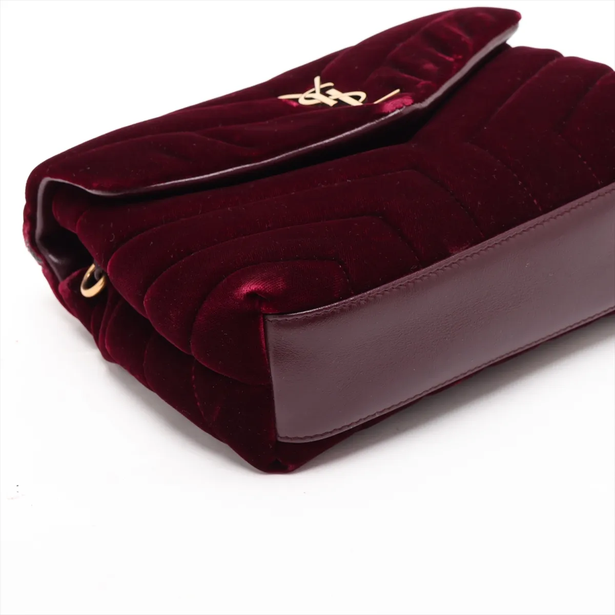 Loulou Velour x Leather Shoulder Bag, Red, 467072 — view 4