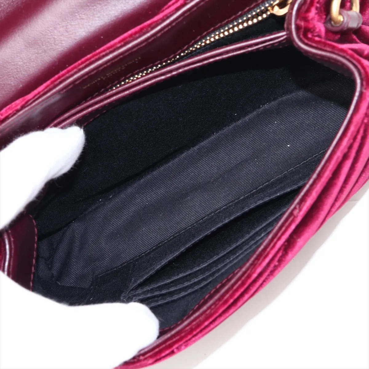 Loulou Velour x Leather Shoulder Bag, Red, 467072 — view 6