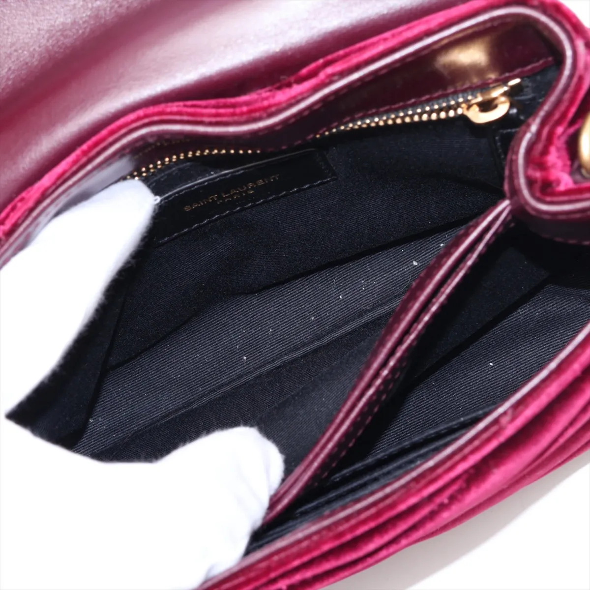 Loulou Velour x Leather Shoulder Bag, Red, 467072 — view 8