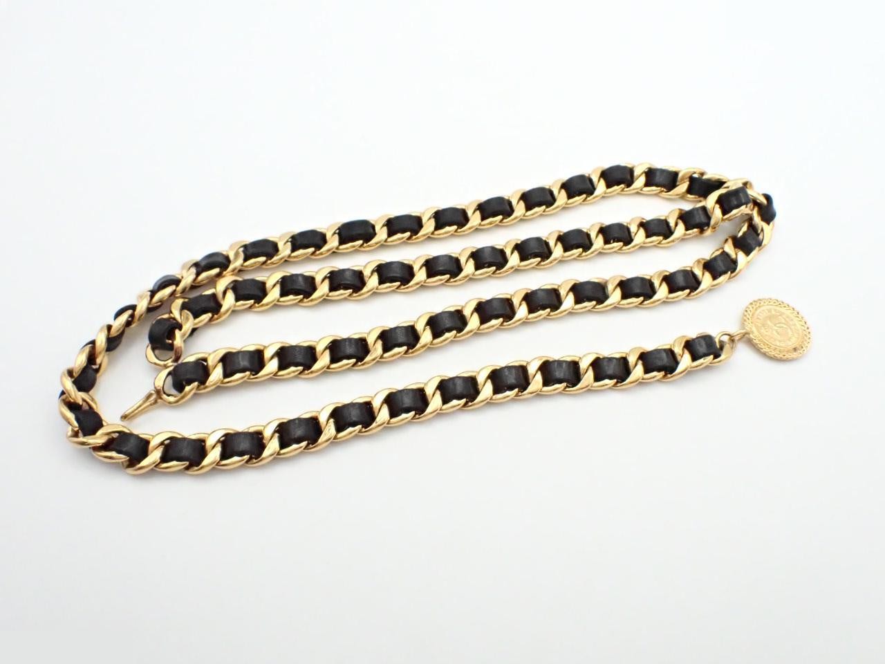 Chain belt, leather x gold, chain approximately 90cm — view 2
