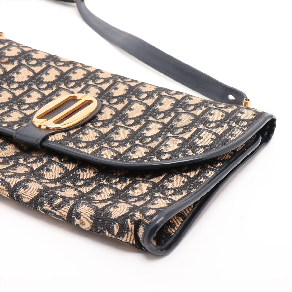Trotter Canvas x Leather Shoulder Bag, Navy — view 3