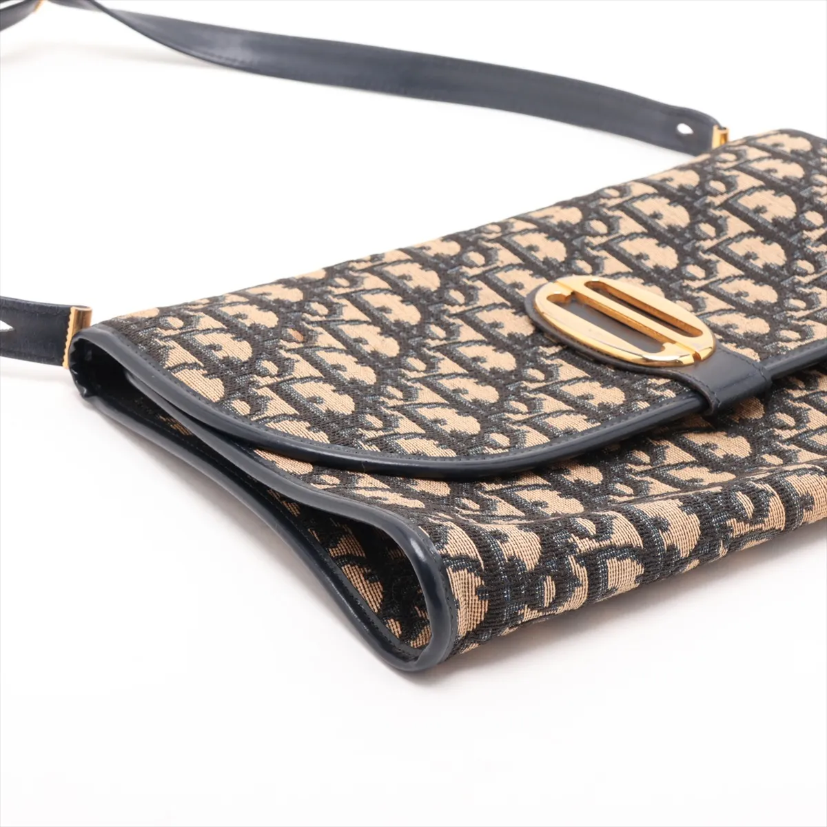 Trotter Canvas x Leather Shoulder Bag, Navy — view 4
