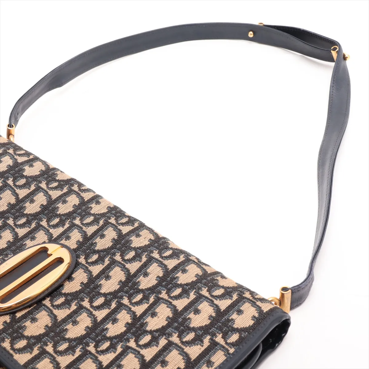 Trotter Canvas x Leather Shoulder Bag, Navy — view 5
