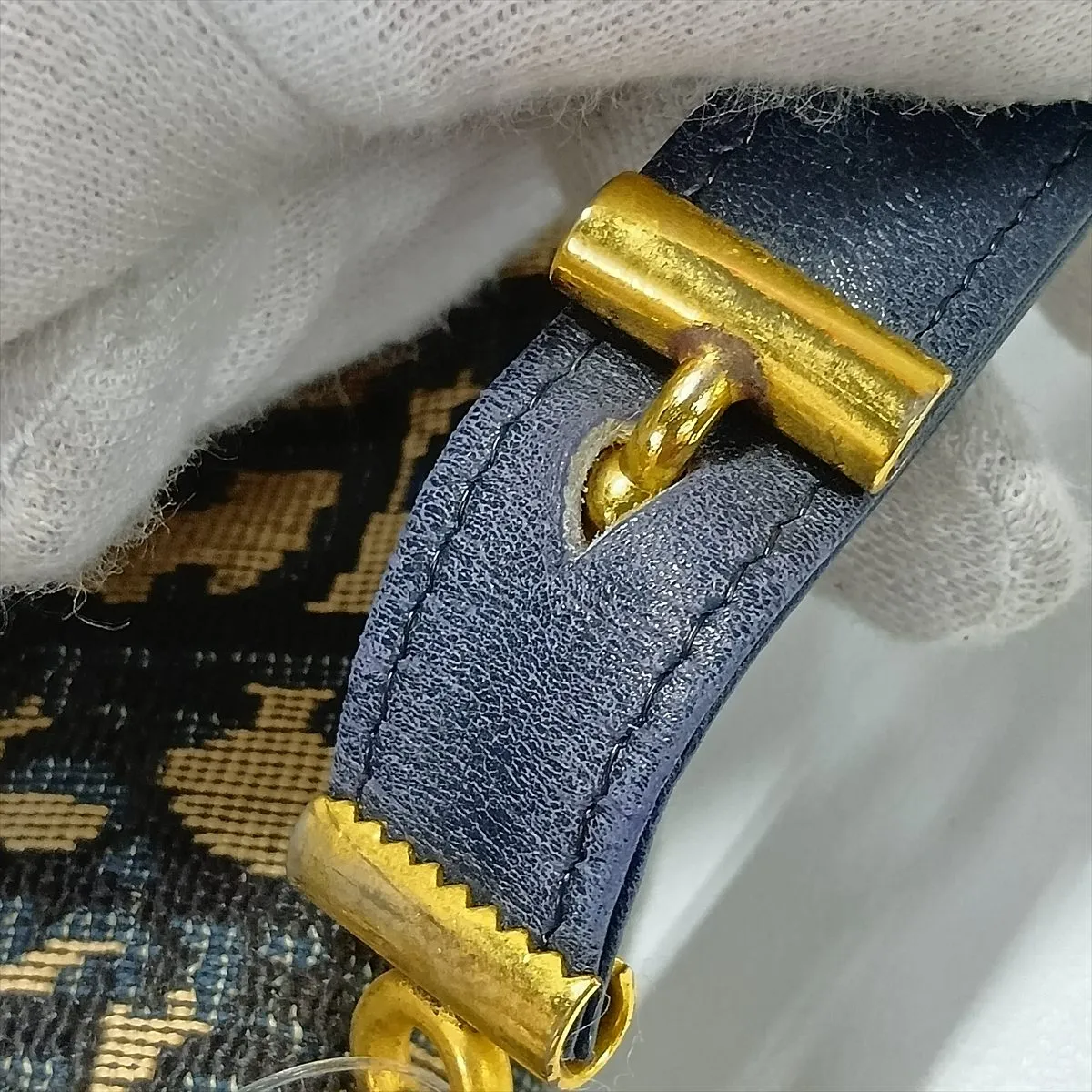 Trotter Canvas x Leather Shoulder Bag, Navy — view 10