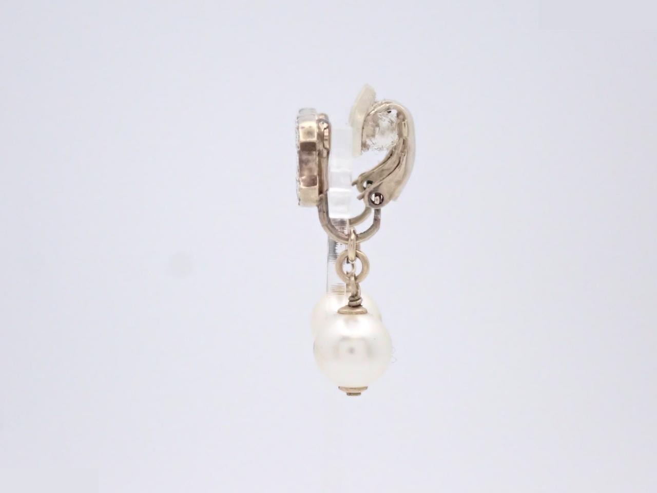 Earrings with Coco Mark design, rhinestones, and pearls. — view 3