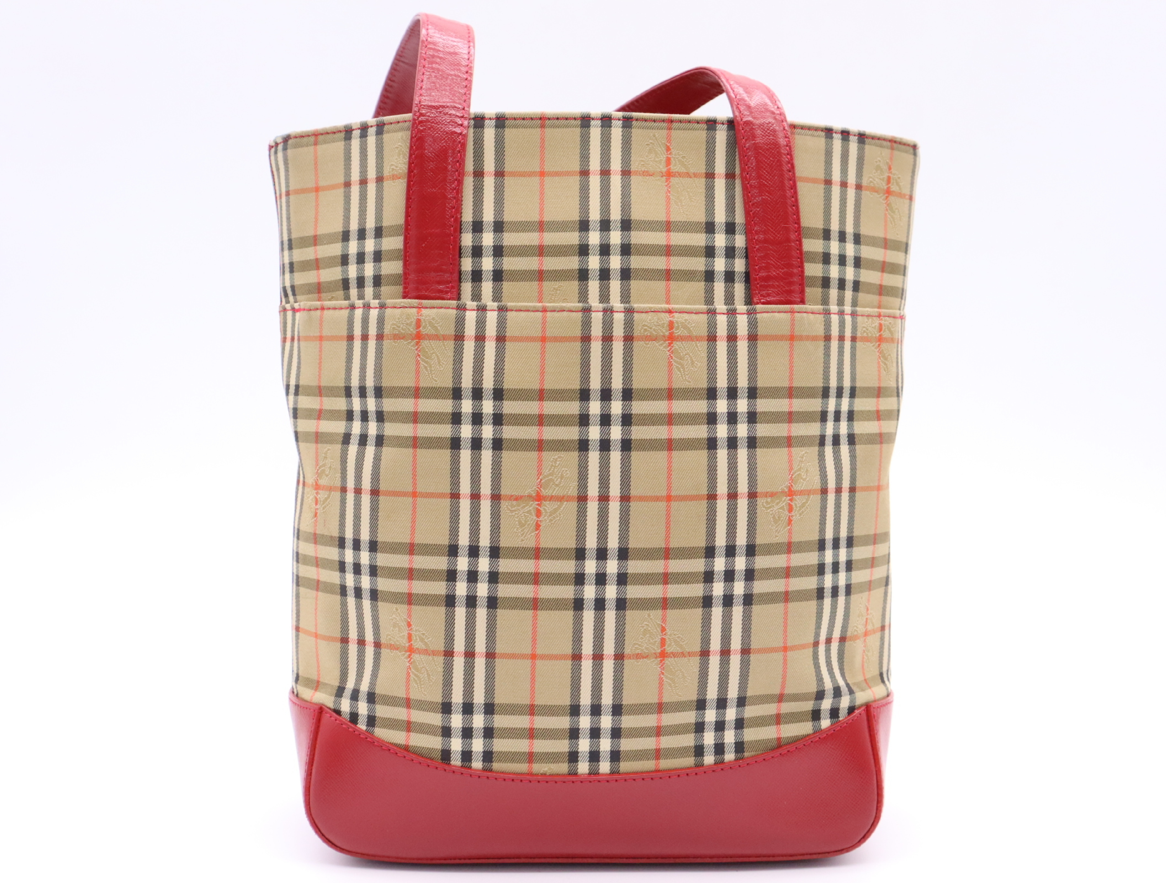 Canvas/Leather Nova Check Tote Bag, Beige/Red, with Charm — view 2