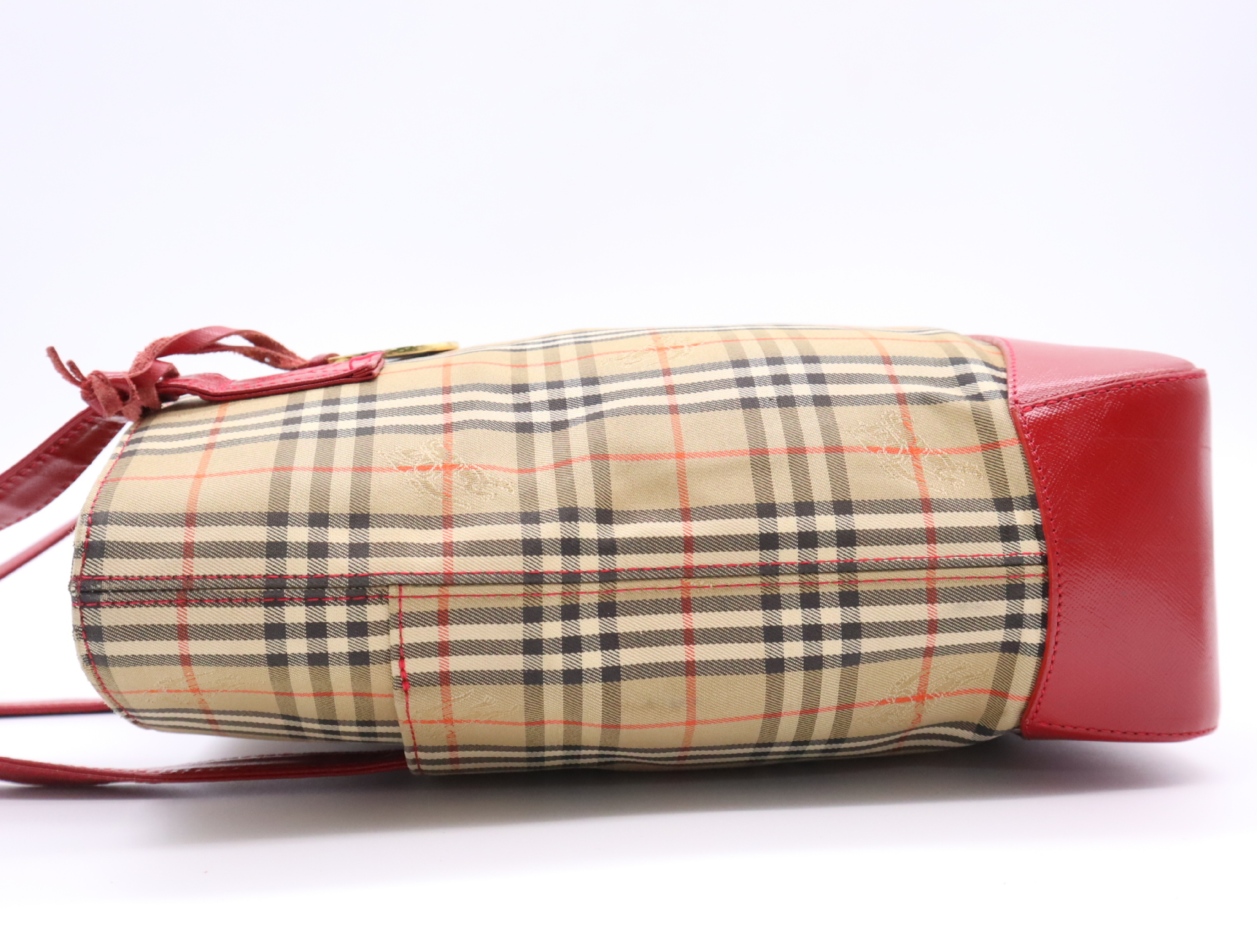 Canvas/Leather Nova Check Tote Bag, Beige/Red, with Charm — view 3