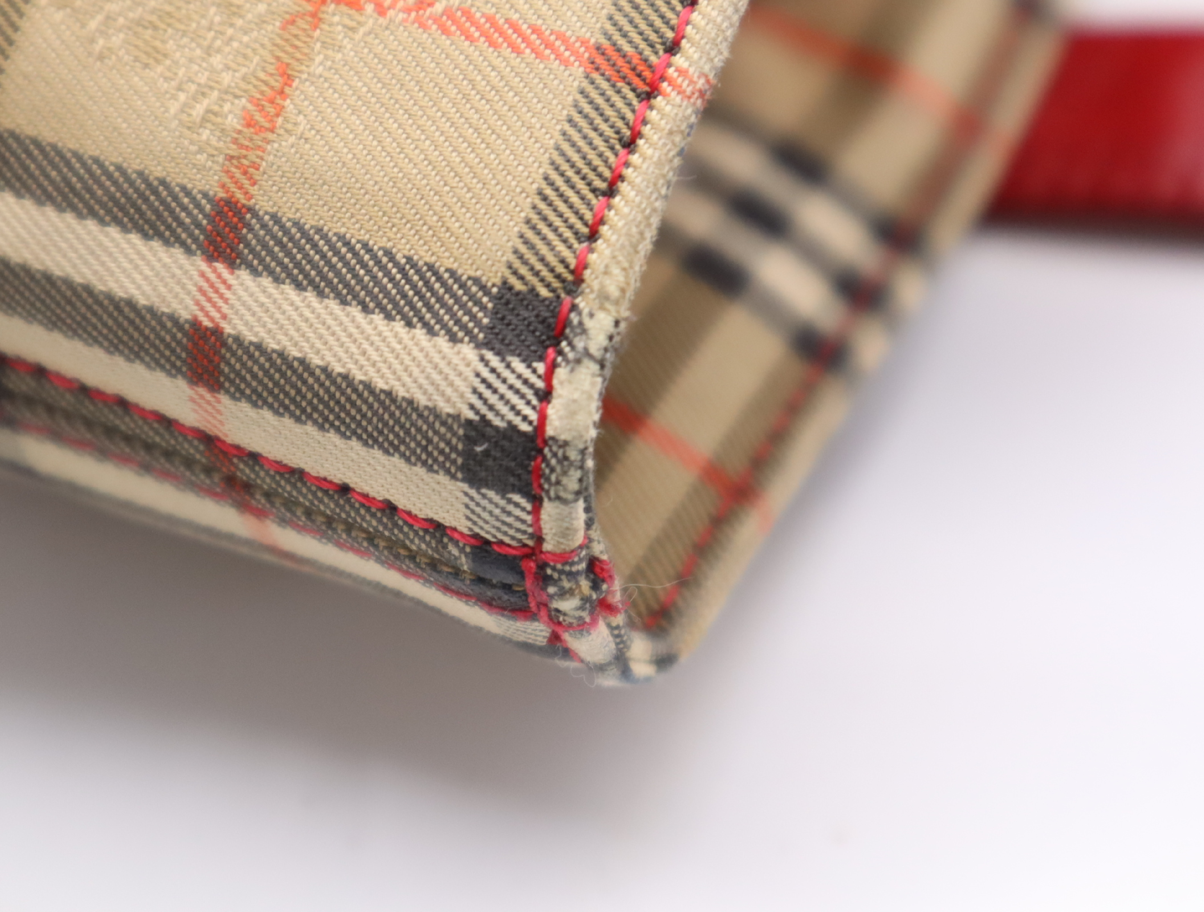 Canvas/Leather Nova Check Tote Bag, Beige/Red, with Charm — view 8