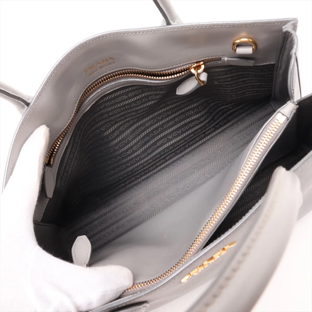 Vitello Daino Leather Handbag, Gray, 1BA153 — view 9