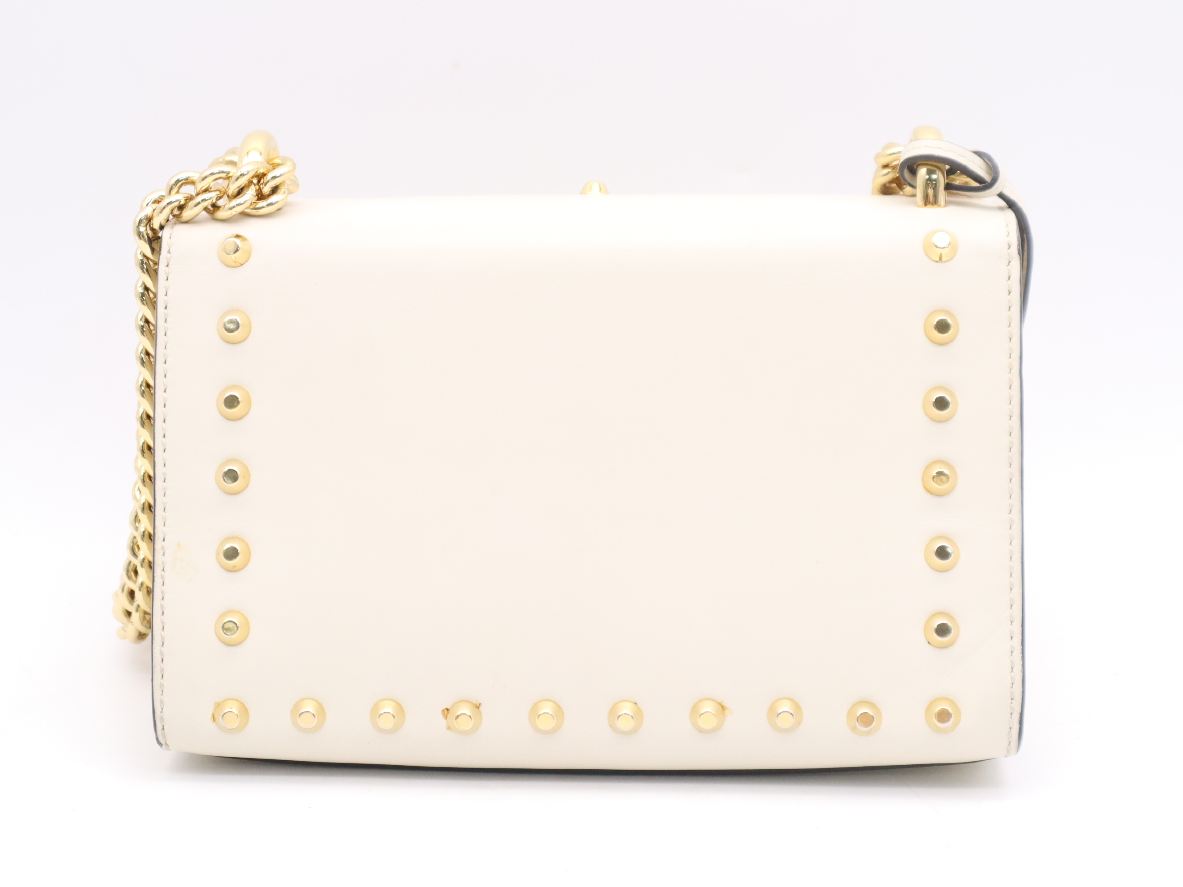 432182 Leather Pearl Stud Padlock Small Shoulder Bag White Gold Hardware Includes 2 Keys, Clochette, and Dust Bag — view 2