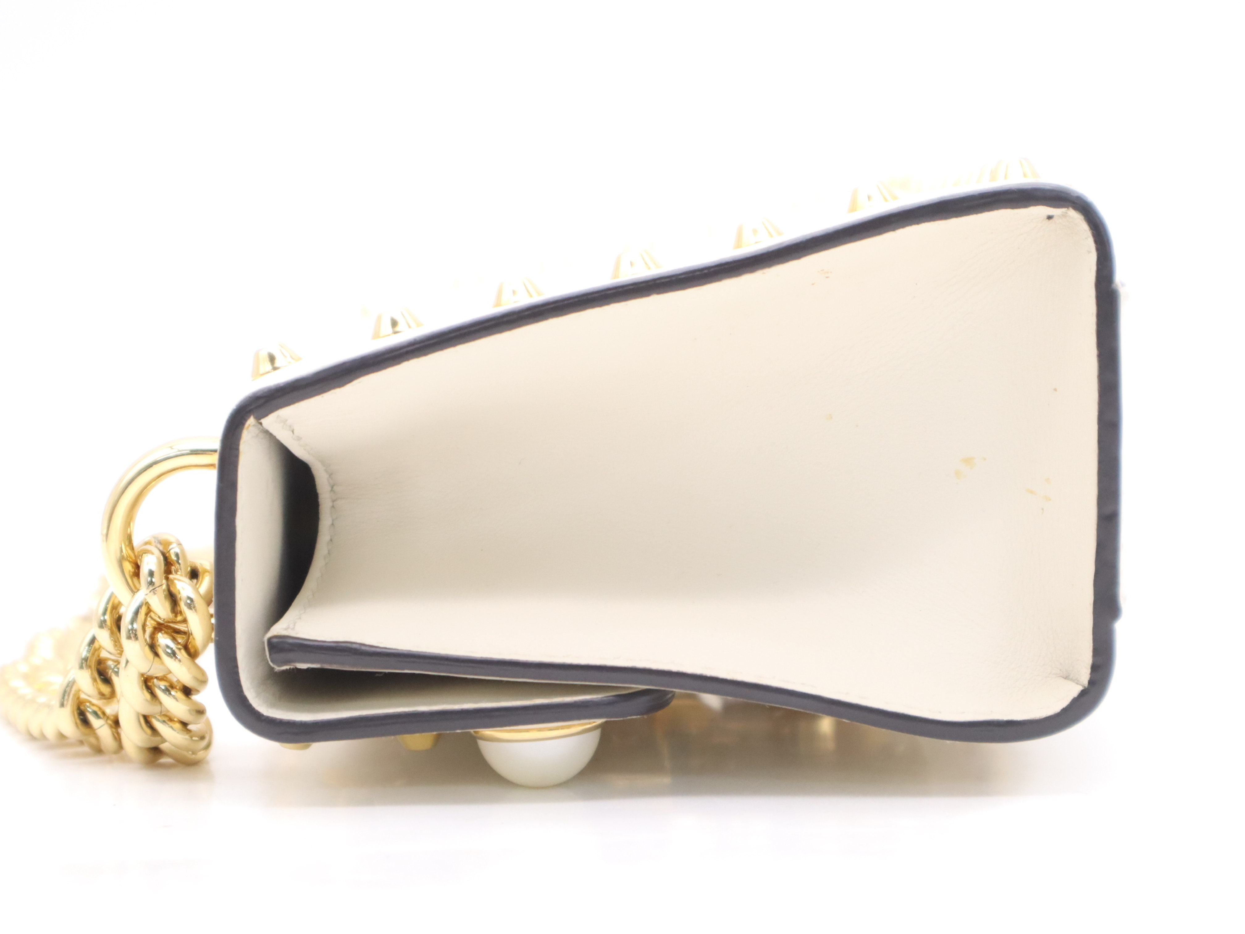 432182 Leather Pearl Stud Padlock Small Shoulder Bag White Gold Hardware Includes 2 Keys, Clochette, and Dust Bag — view 3