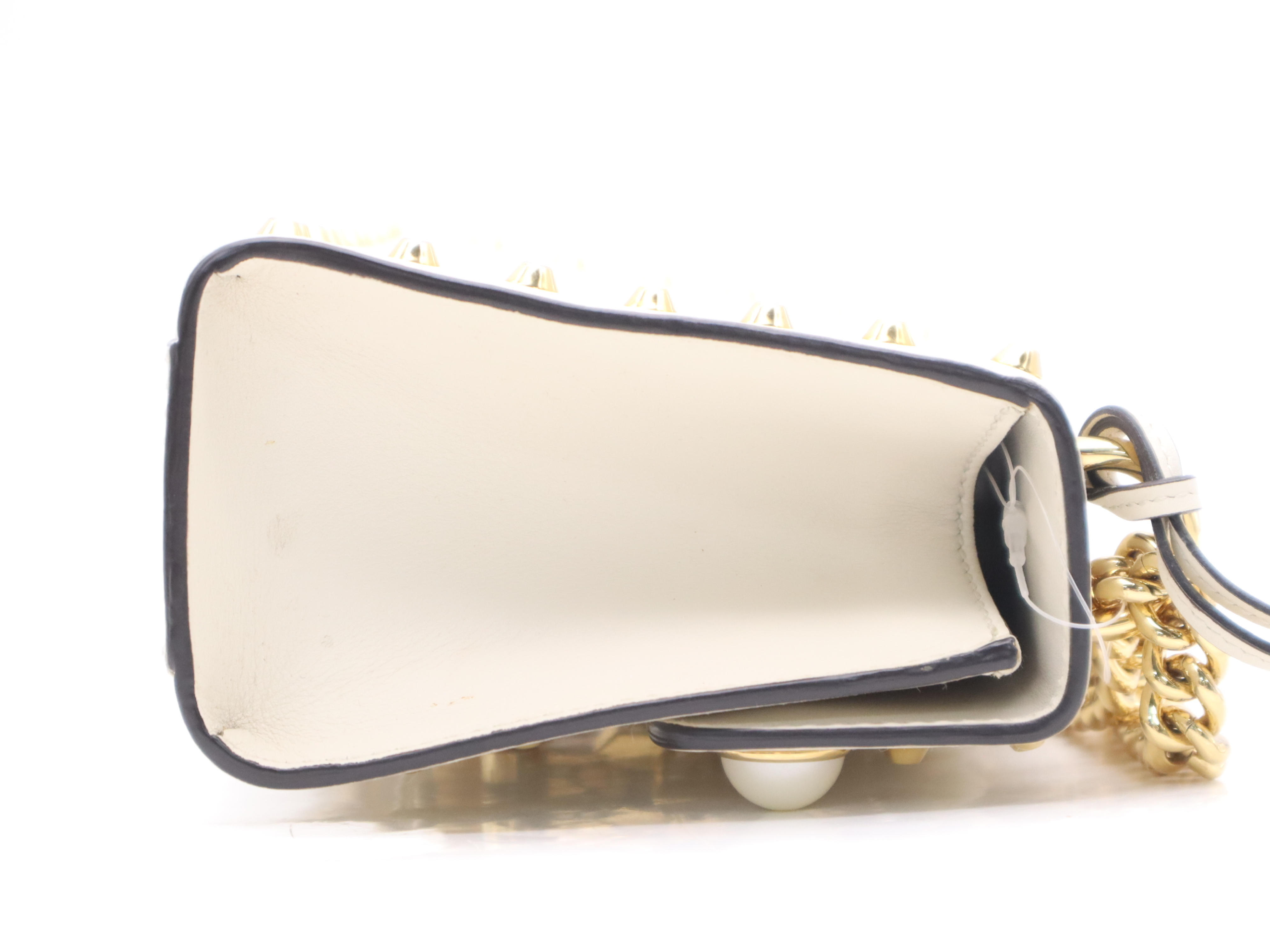 432182 Leather Pearl Stud Padlock Small Shoulder Bag White Gold Hardware Includes 2 Keys, Clochette, and Dust Bag — view 5