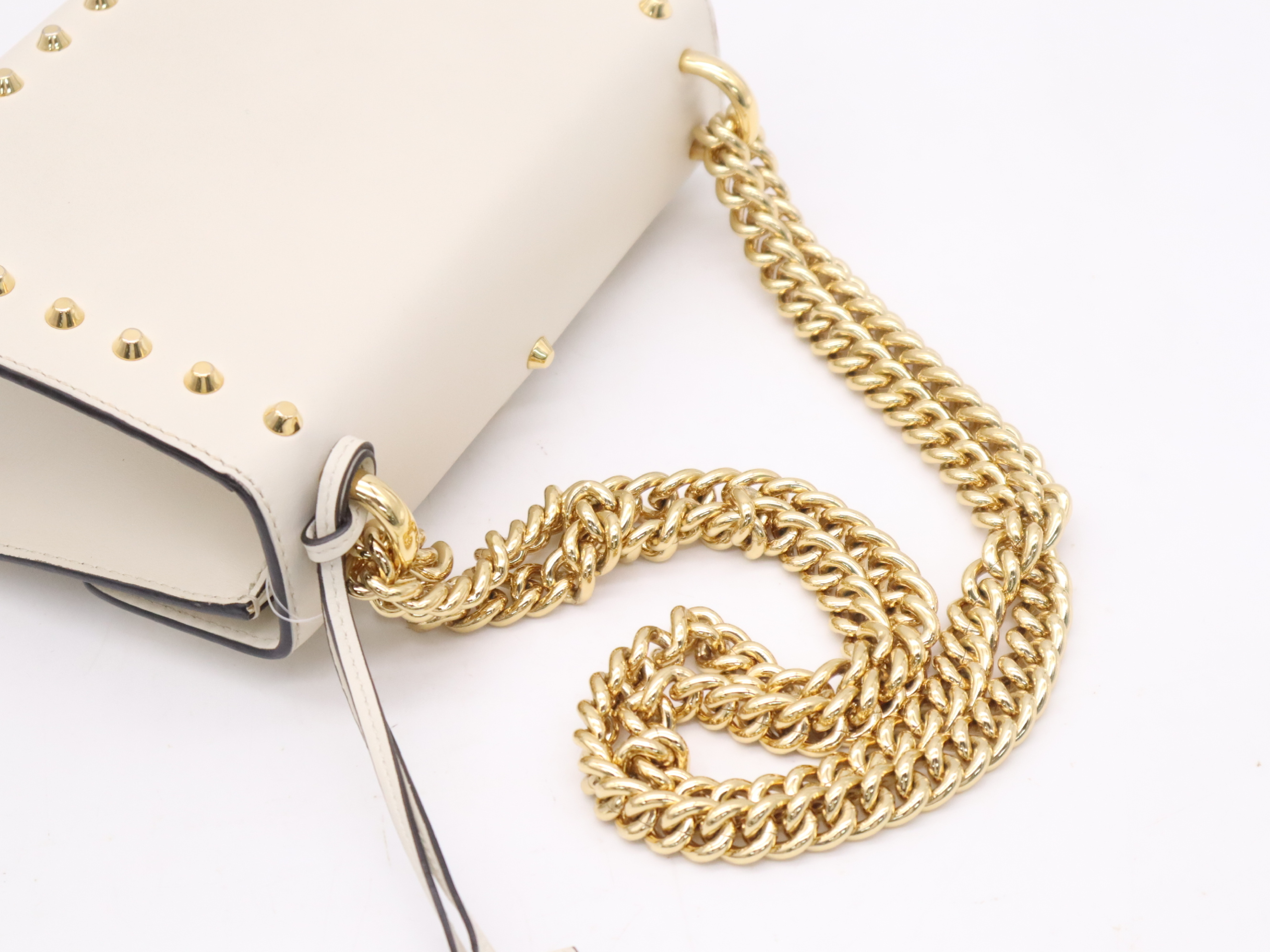 432182 Leather Pearl Stud Padlock Small Shoulder Bag White Gold Hardware Includes 2 Keys, Clochette, and Dust Bag — view 6