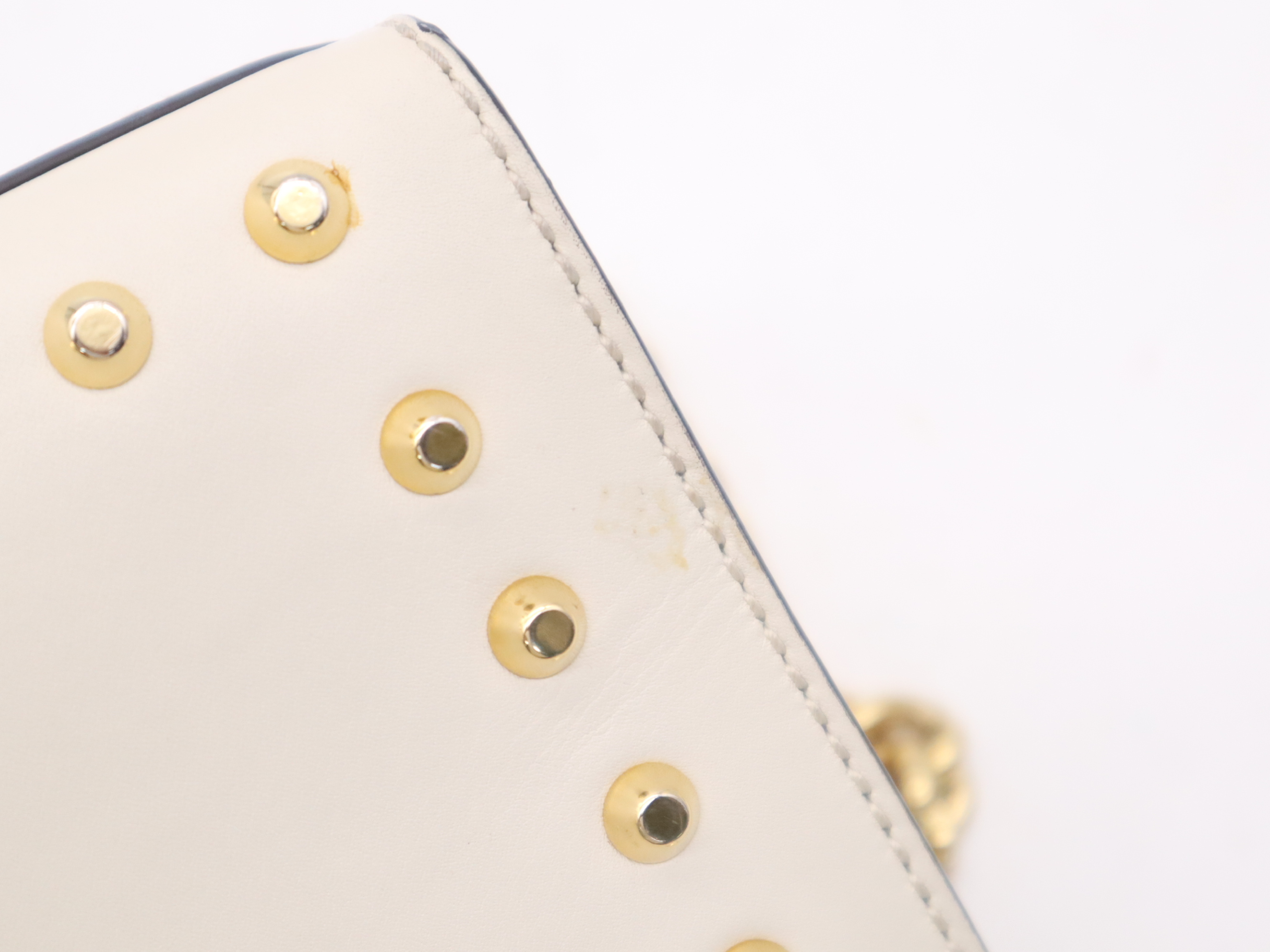 432182 Leather Pearl Stud Padlock Small Shoulder Bag White Gold Hardware Includes 2 Keys, Clochette, and Dust Bag — view 9