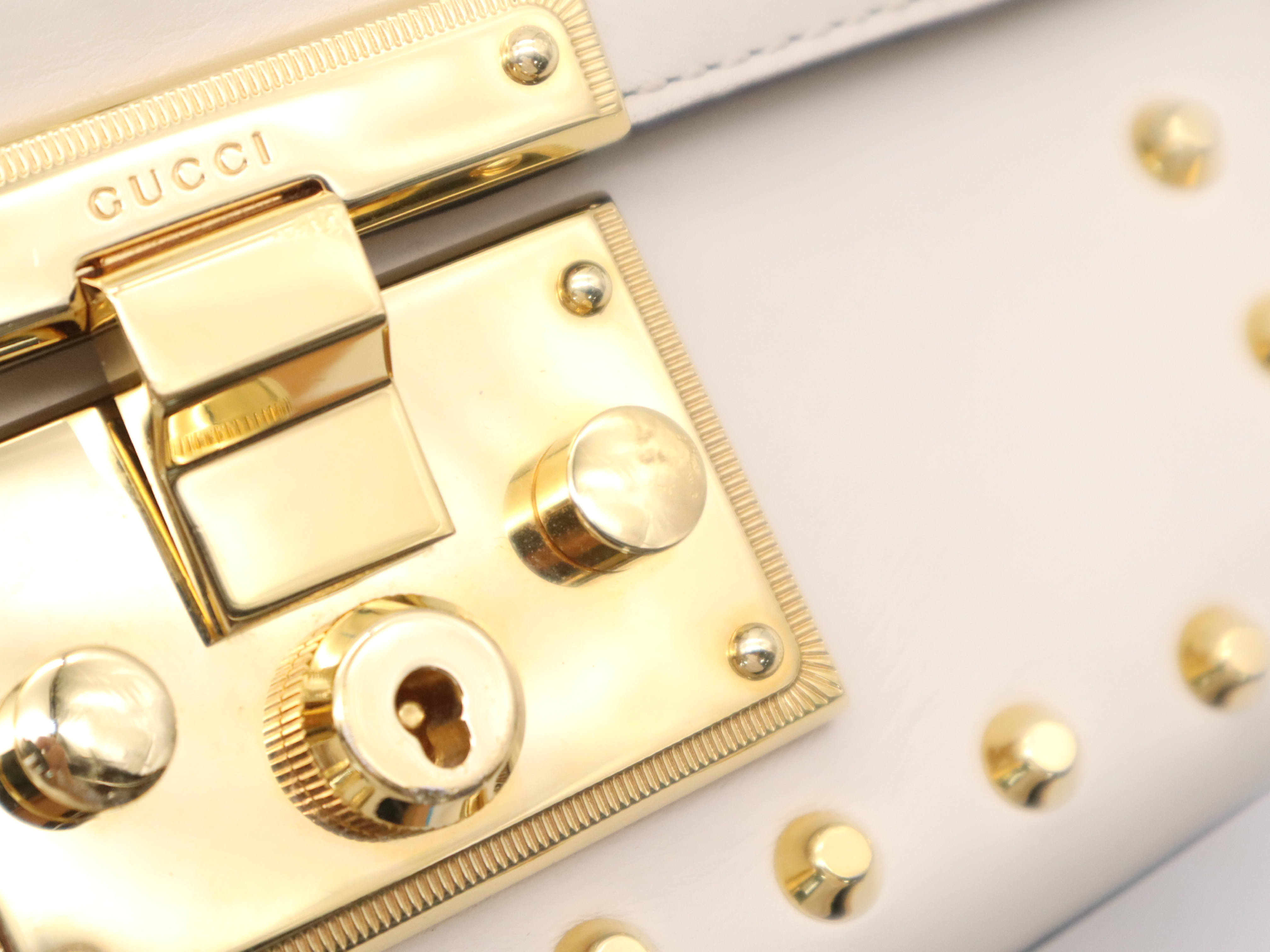 432182 Leather Pearl Stud Padlock Small Shoulder Bag White Gold Hardware Includes 2 Keys, Clochette, and Dust Bag — view 10