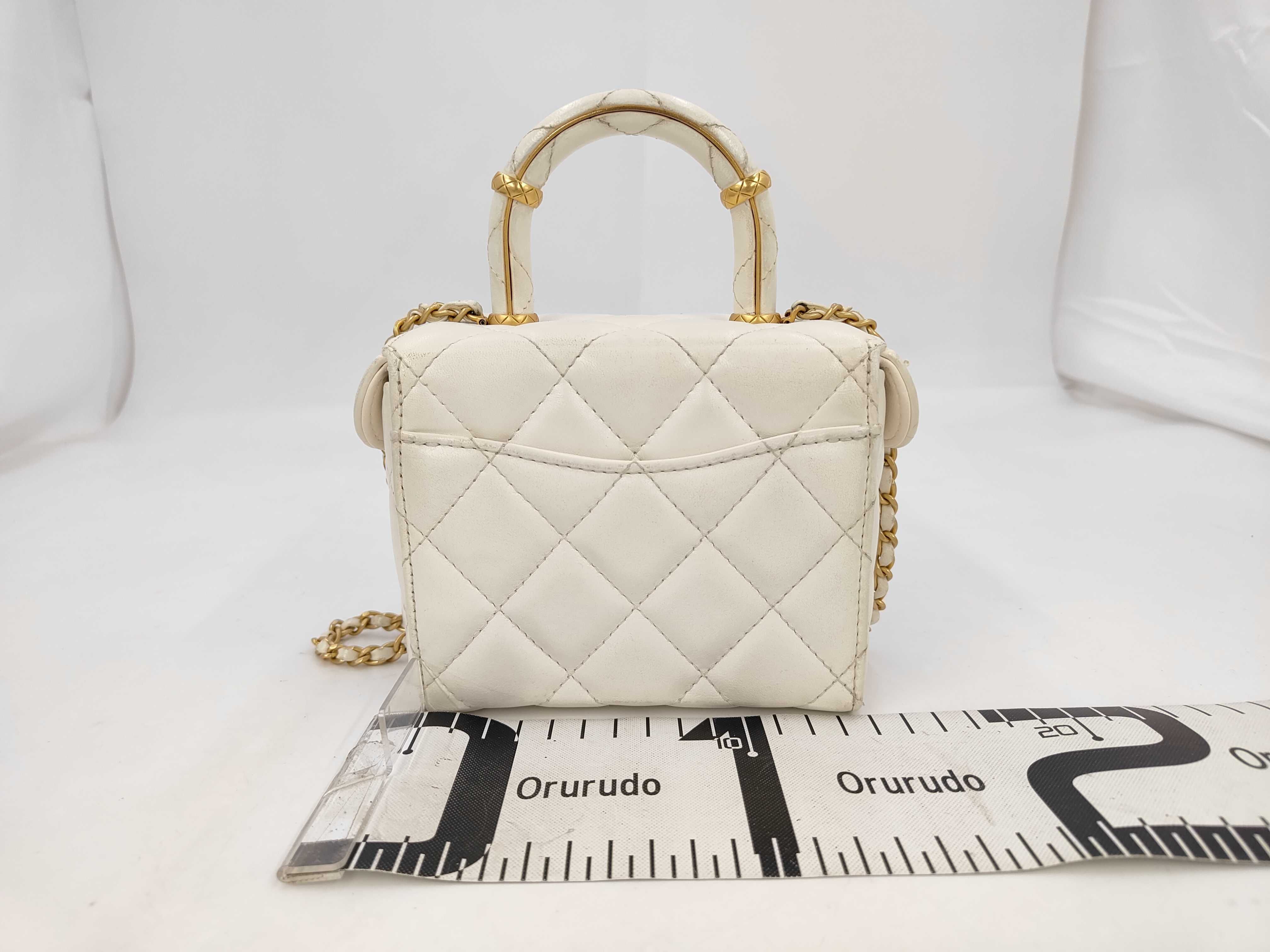 Matelassé Lambskin Mini Vanity 2-Way White Shoulder Bag with Random Plate Design — view 2